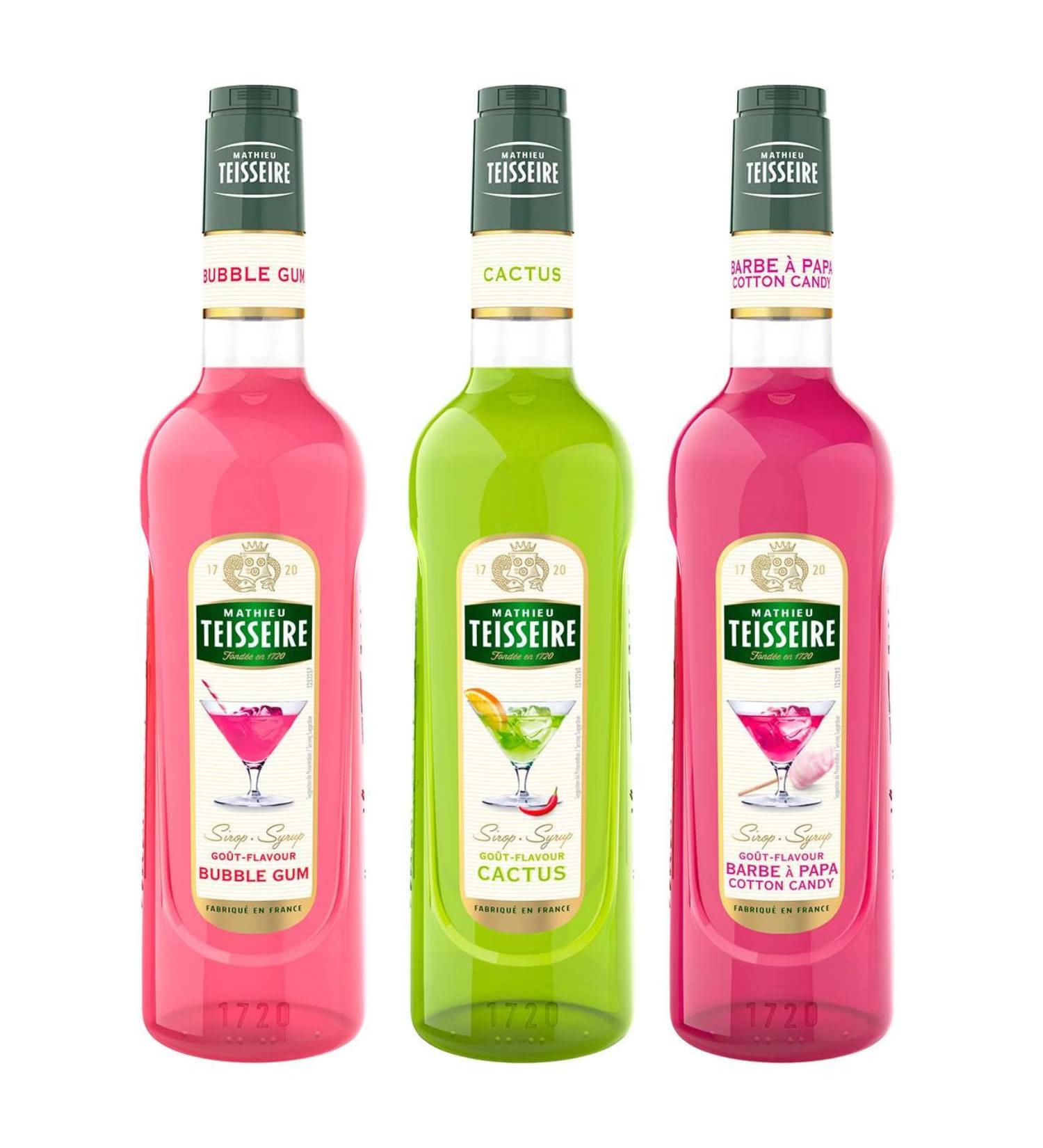 Unusual syrups TEISSEIRE - 3x70cL Cactus, Bubble gum, Candy floss