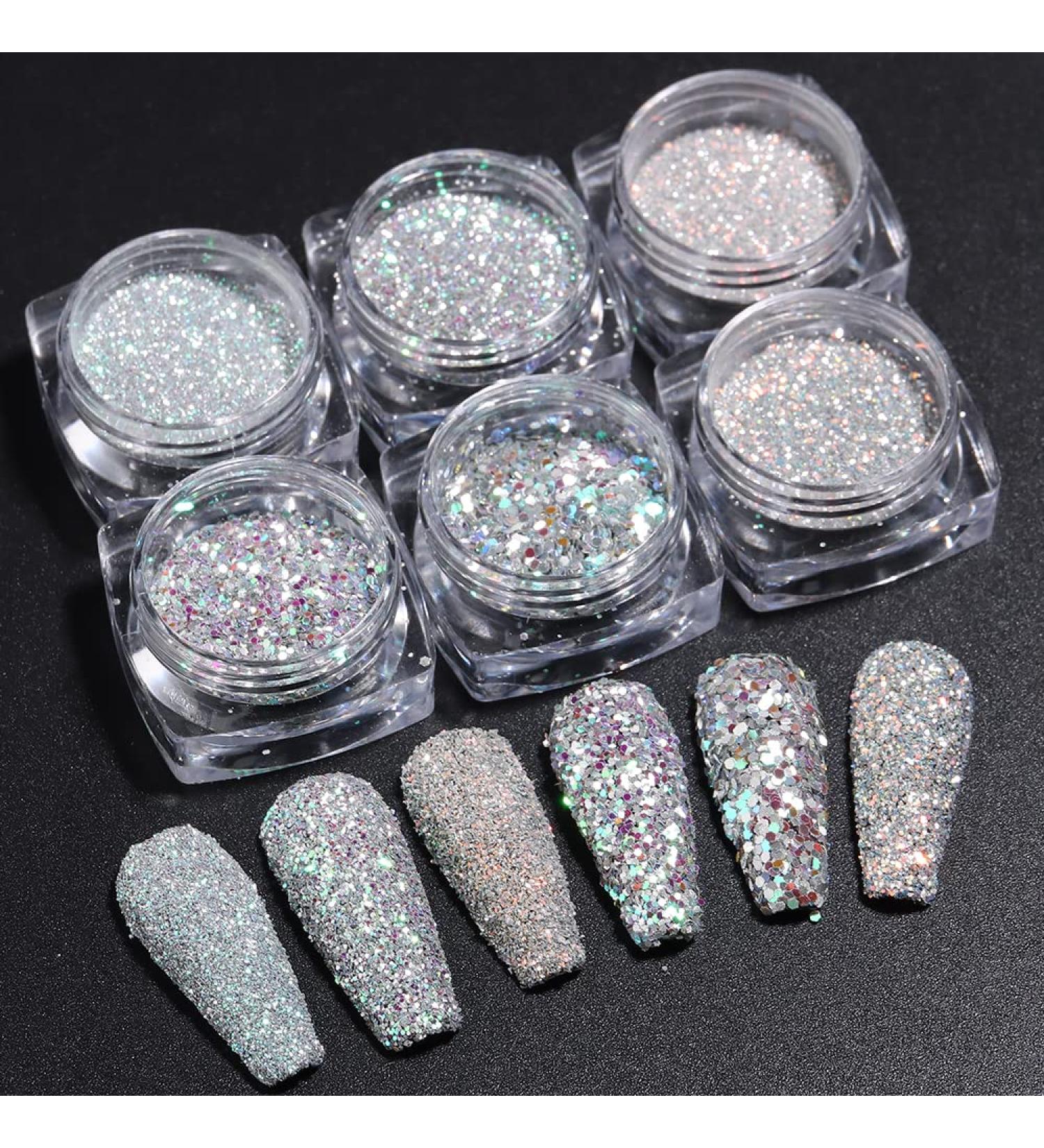 Reflective Nail Glitter Powder - Sparkling Diamond Glitter for Nails - Holographic Sequins - Party Nightclub Nail Art Decoration (6 Boxes) - Buy Online on GoSupps.com