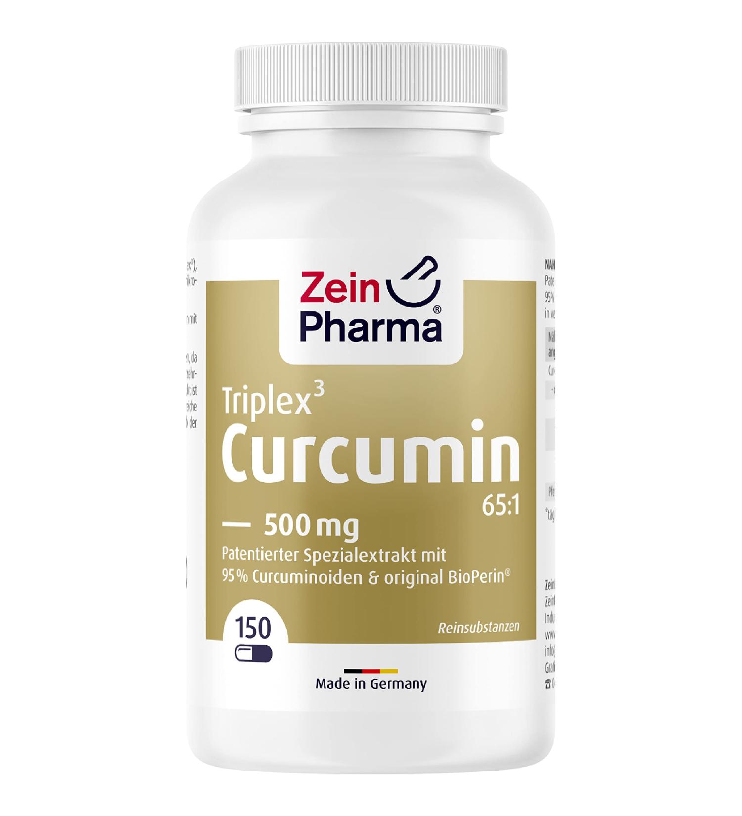 ZeinPharma Curcumin Triplex Capsules - 150 Vegan Capsules 500mg High Dose with 95% Extract - Dietary Supplement Laboratory Tested Made in Germany - Buy Online on GoSupps.com