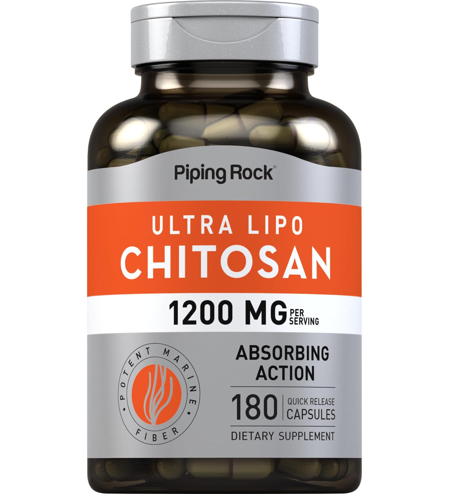 Piping Rock Chitosan Supplement 1200 mg | 180 Capsules | Ultra Lipo Chitosan | Absorbing Action | Non-GMO Gluten Free - Buy Online on GoSupps.com