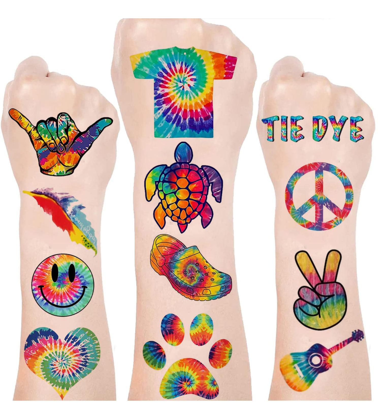Tie Dye Temporary Tattoos Stickers 120pcs - Birthday Party Decorations for Kids - Carnival Rewards - Buy Online on GoSupps.com