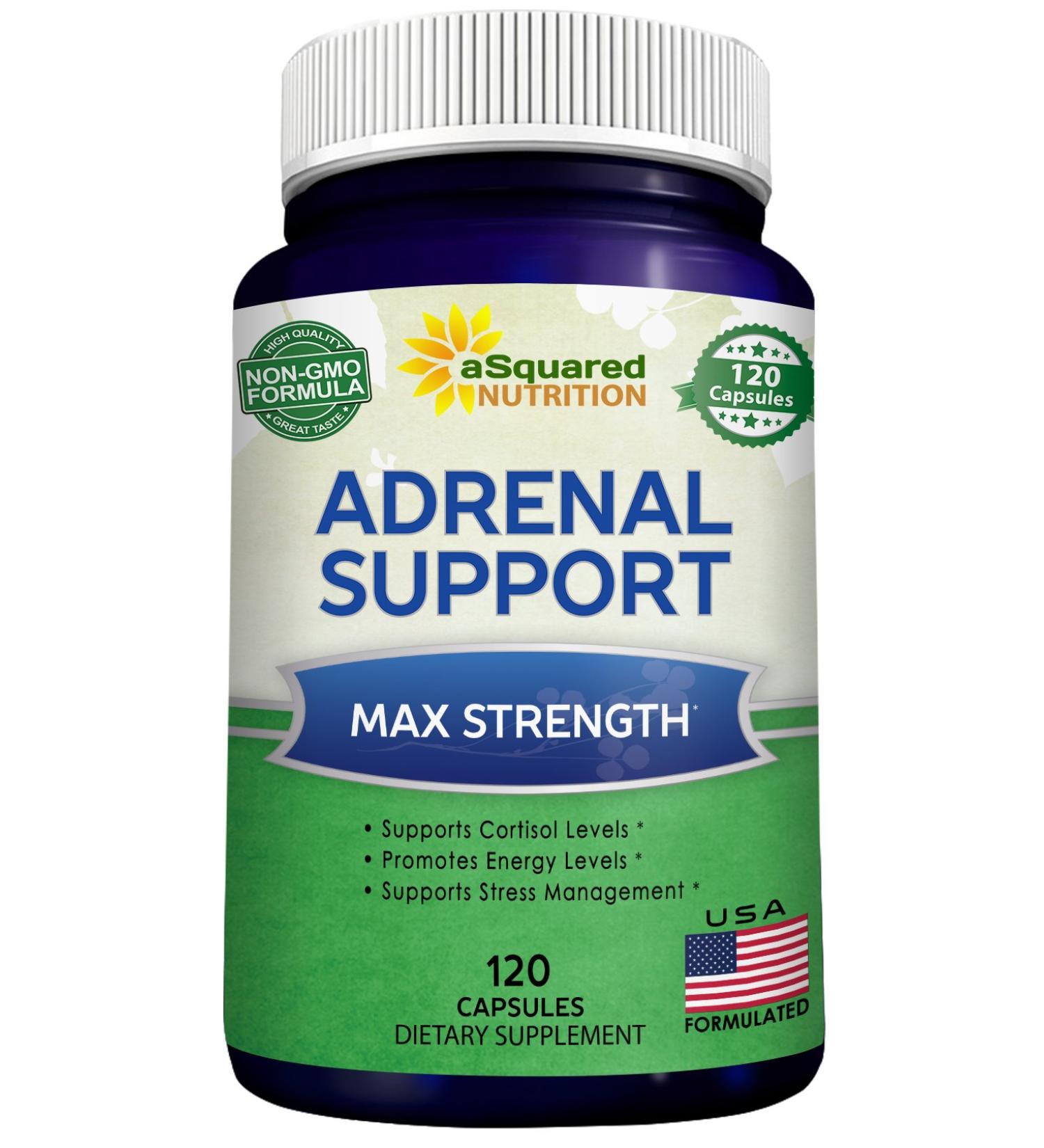 aSquared Nutrition Adrenal Support & Cortisol Manager Supplement (120 Capsules)-Adrenal Health w/Vitamin C Complex Pills to Support Fatigue & Stress Relief-Ashwagandha L-Tyrosine Rhodiola & Ginseng - Buy Online on GoSupps.com