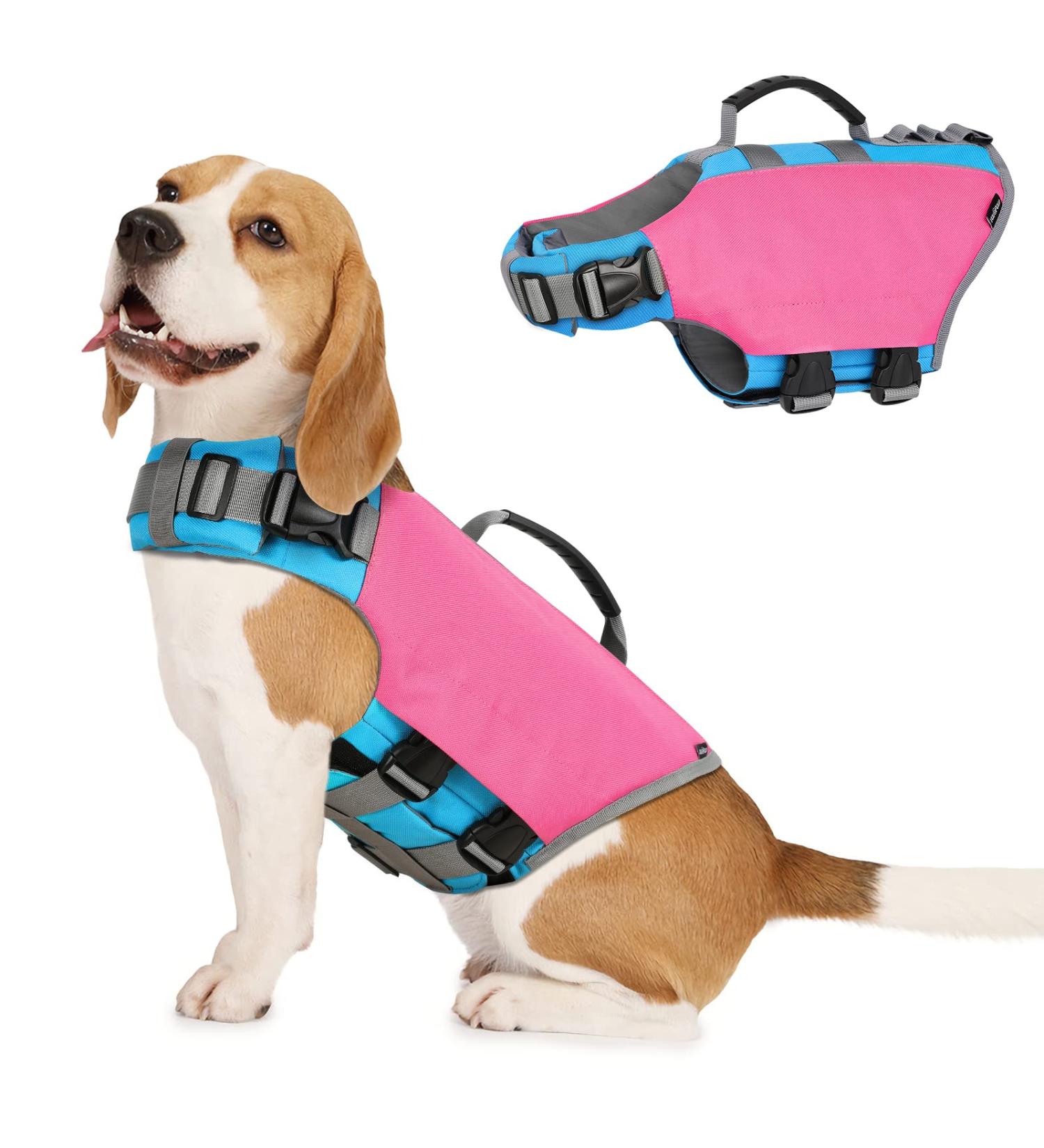 Vavopaw Dog Life Jacket | Reflective Adjustable Swim Vest for Dogs | Ripstop Buoyancy Rescue Aid in Pink - Buy Online on GoSupps.com