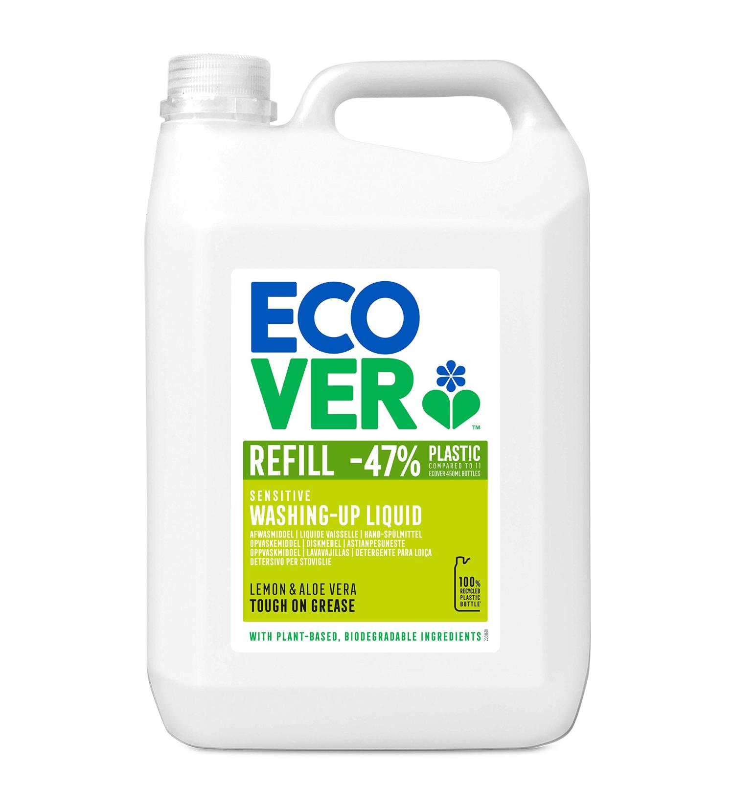 Ecover Hand Detergent Lemon & Aloe Vera | Sustainable Dishwashing Liquid 5L | Powerful Grease Remover | Eco-Friendly Plant-Based Cleaning - Buy Online on GoSupps.com