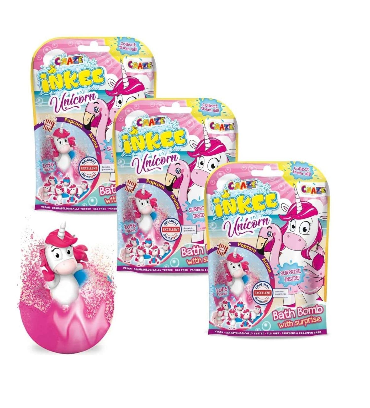 Buy INKEE Unicorn Beach | Set of 3 Surprise Unicorn Bath Bombs for Kids - Popcorn Aroma - Fun Unicorn Figures Inside! - Buy Online on GoSupps.com