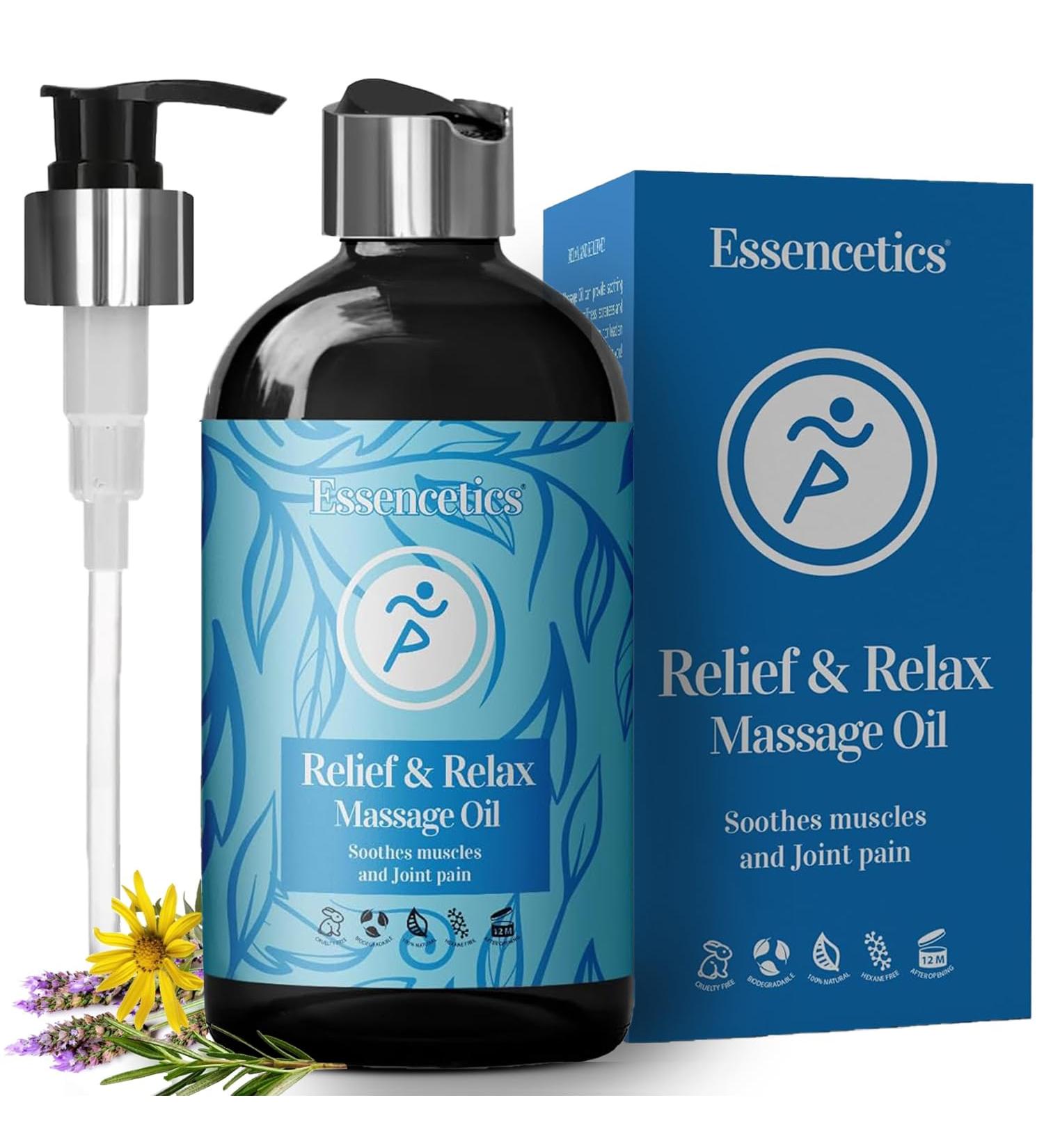 Essencetics Muscle Pain Relief Massage Oil (8 OZ) - Soothing Arnika Lavender & Rosemary for Relaxation & Therapy - Buy Online on GoSupps.com