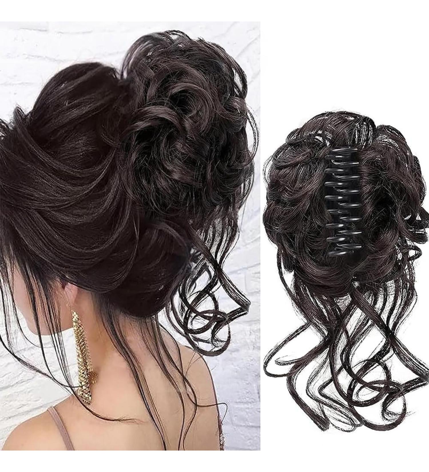 RPAEOY Curly Wavy Hair Tie with Clip | Synthetic Messy Bun Scrunchy for Women - Brownish Black - Buy Online on GoSupps.com