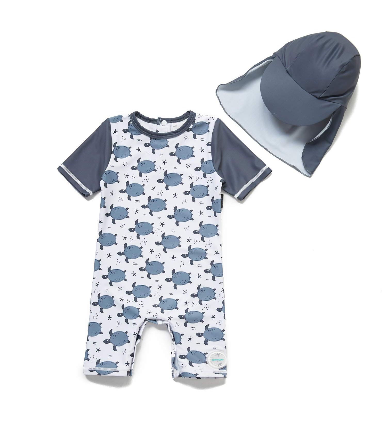 BONVERANO Baby Boys Swimsuit - Toddler Bathing Suit with UPF 50+ Sun Protection | Short-Sleeve Zipper One Piece Swimwear | 2-3 Years, Grey Turtle - Buy Online on GoSupps.com