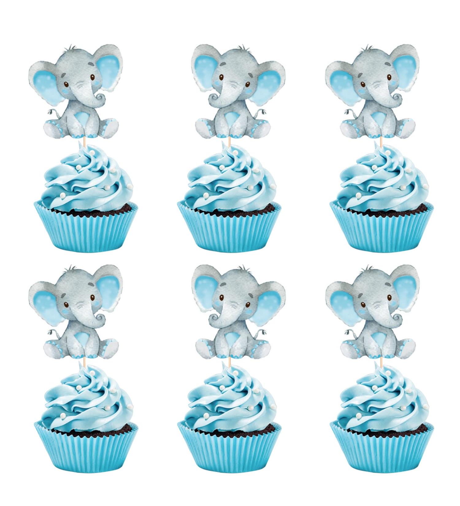 Double Sided Blue Baby Elephant Cupcake Toppers Birthday Party or Baby Shower Food Picks Decor and Party Supplies Set of 24 - Buy Online on GoSupps.com