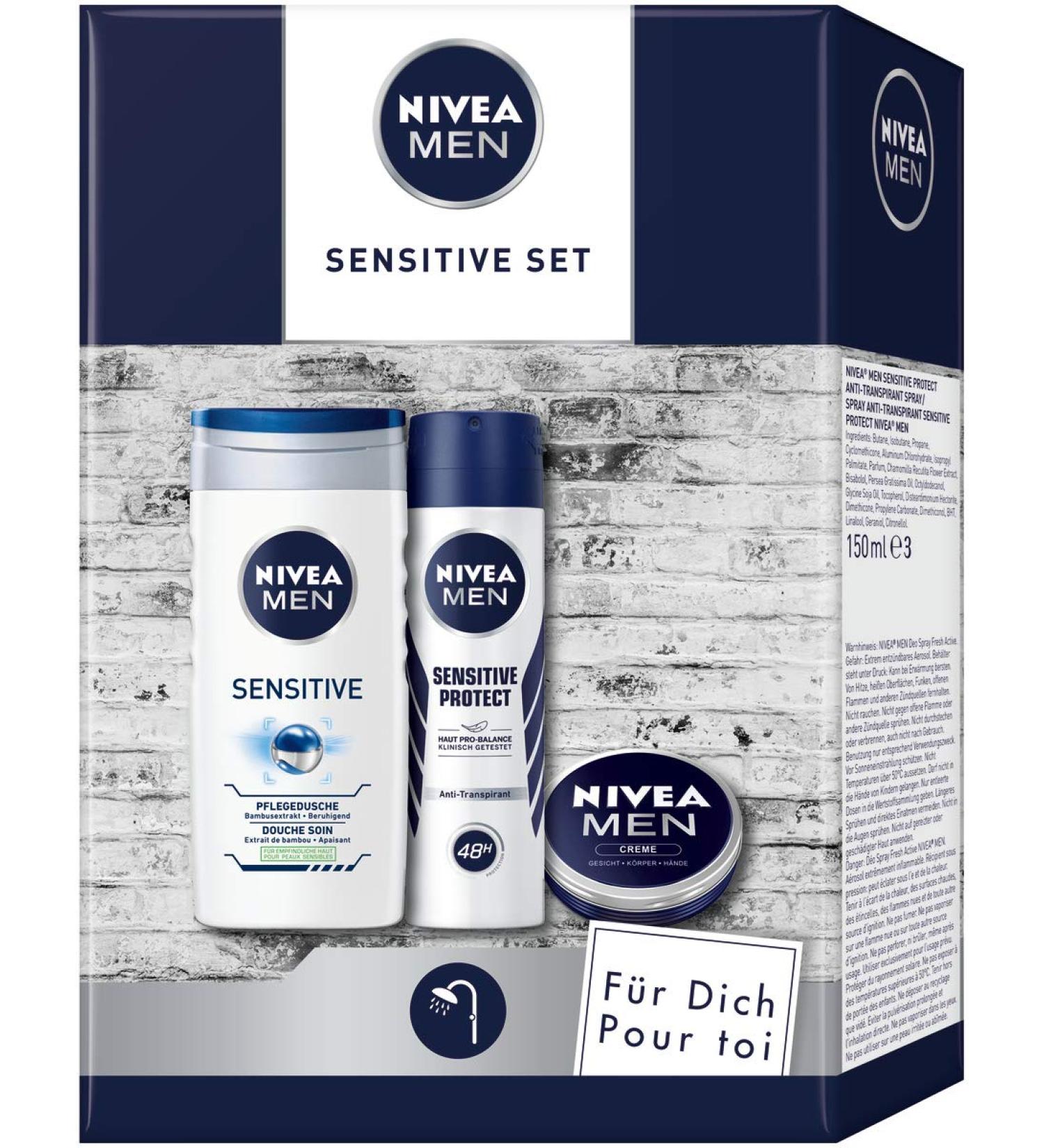 NIVEA MEN Sensitive Men's Care Set with Care Shower Antiperspirant Cream and Skin Care Cream Gift Set for Well-groomed Men - Buy Online on GoSupps.com