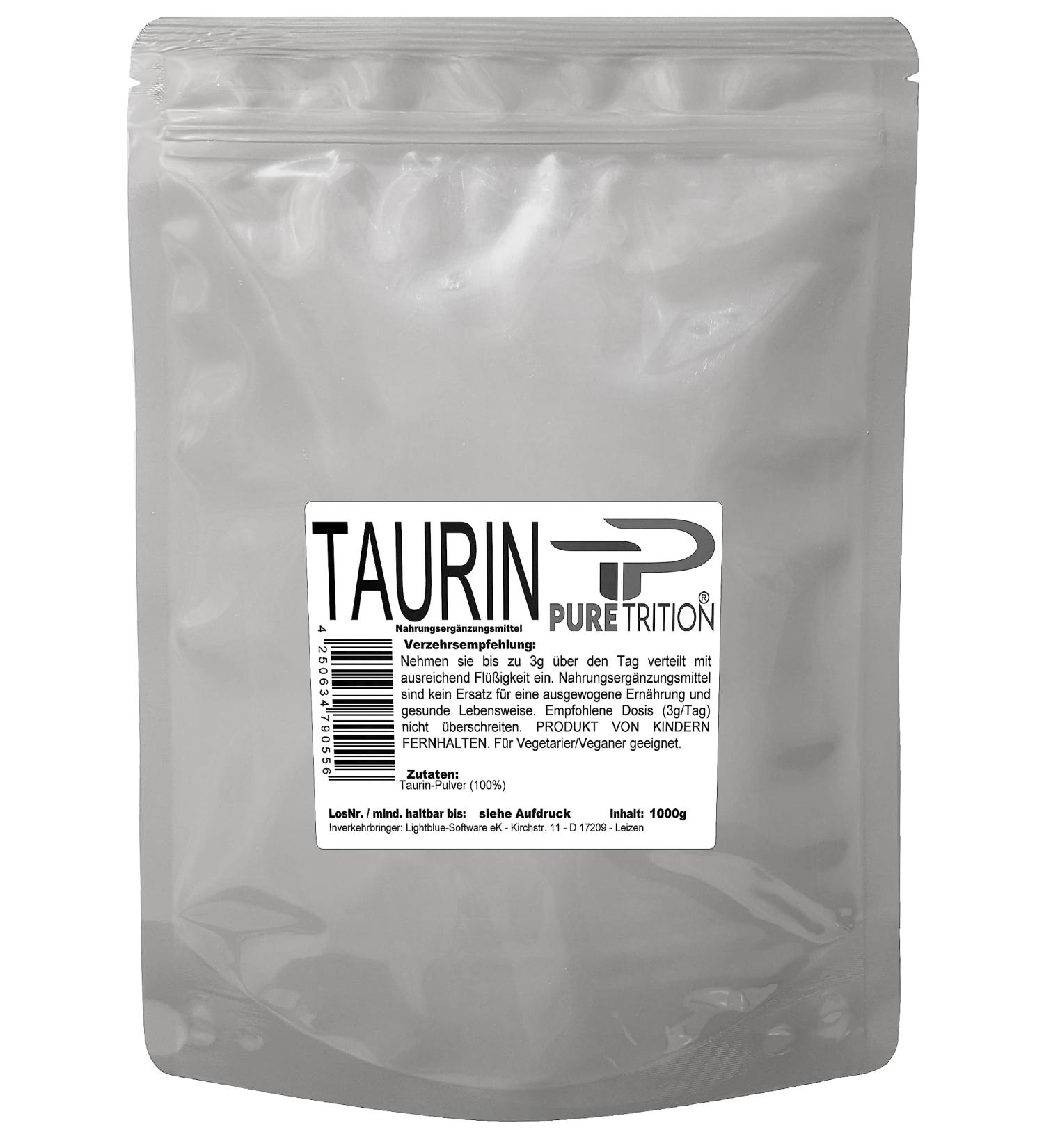 1000g Taurine powder - pure amino acid - no additives - vegan - from PureTrition - 1Kg