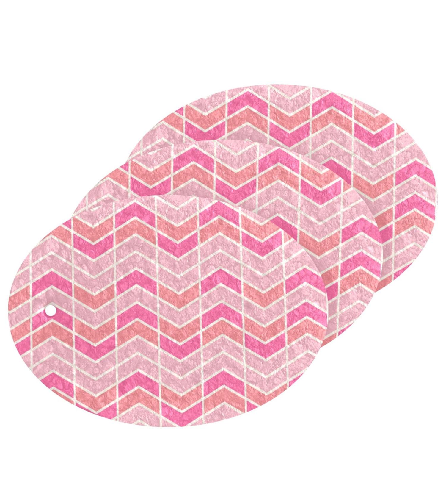 3-Pack Cleaning Kitchen Sponges Oval Pink Stripes Kitchen Cellulose Dishwashing Wood Pulp Cotton - Buy Online on GoSupps.com