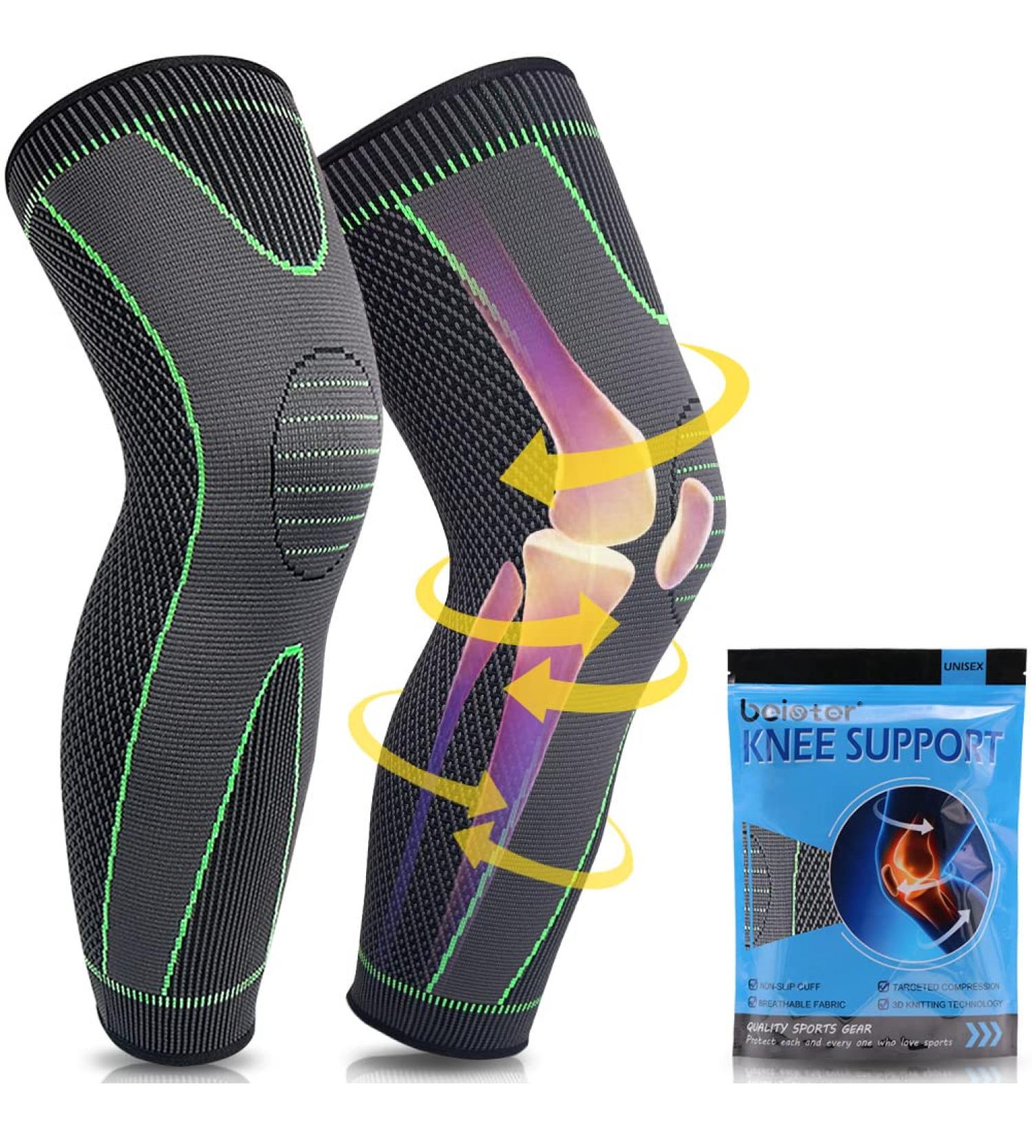 Beister Full Leg Compression Sleeves 2X-Large - Extra Long Leg & Calf Braces for Men & Women - Knee Support for Basketball, Football, Running - Relief from Joint Pain, Arthritis, ACL - Green (2 Count) - Buy Online on GoSupps.com