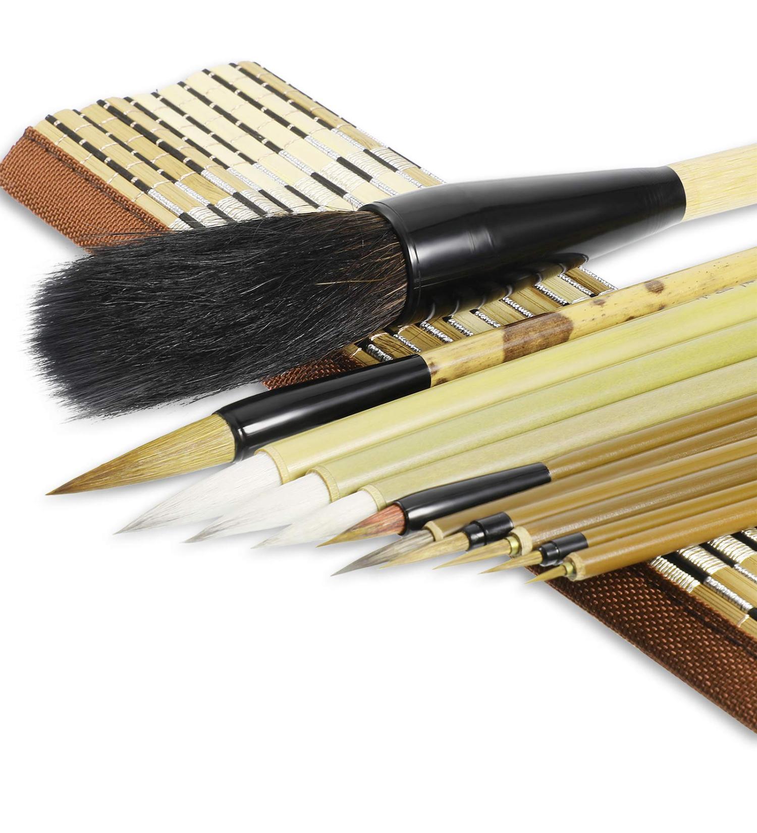 11 Pcs Chinese Calligraphy Brushes Set with Bamboo Holder - Japanese Style Sumi Painting Brushes for Kanji Art - Buy Online on GoSupps.com