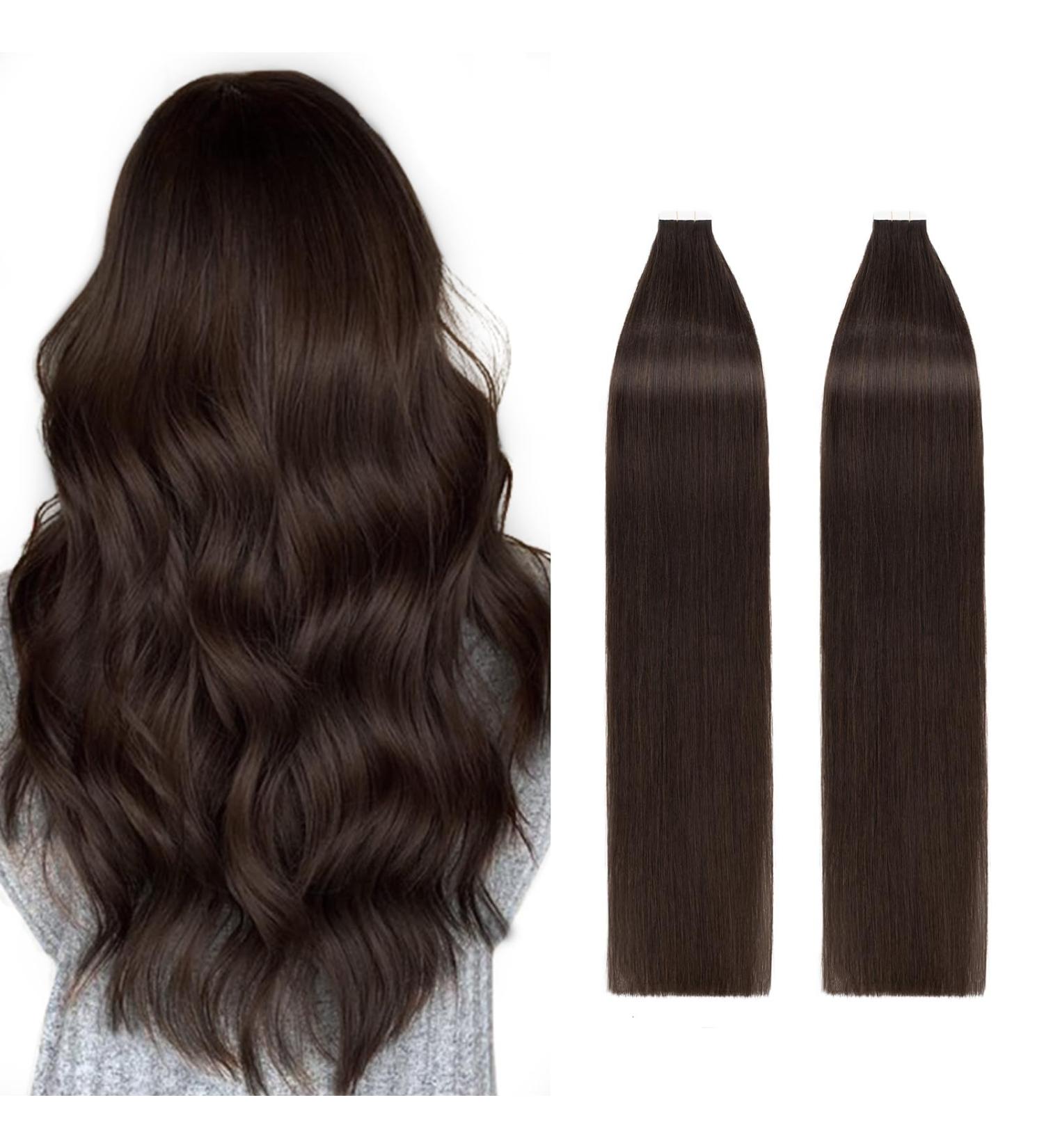 Buy Silk-Co Tape in Extensions - Real Remy Hair 40 Stk Dark Brown 30cm | Premium Skin Weft Hair Extensions - Buy Online on GoSupps.com