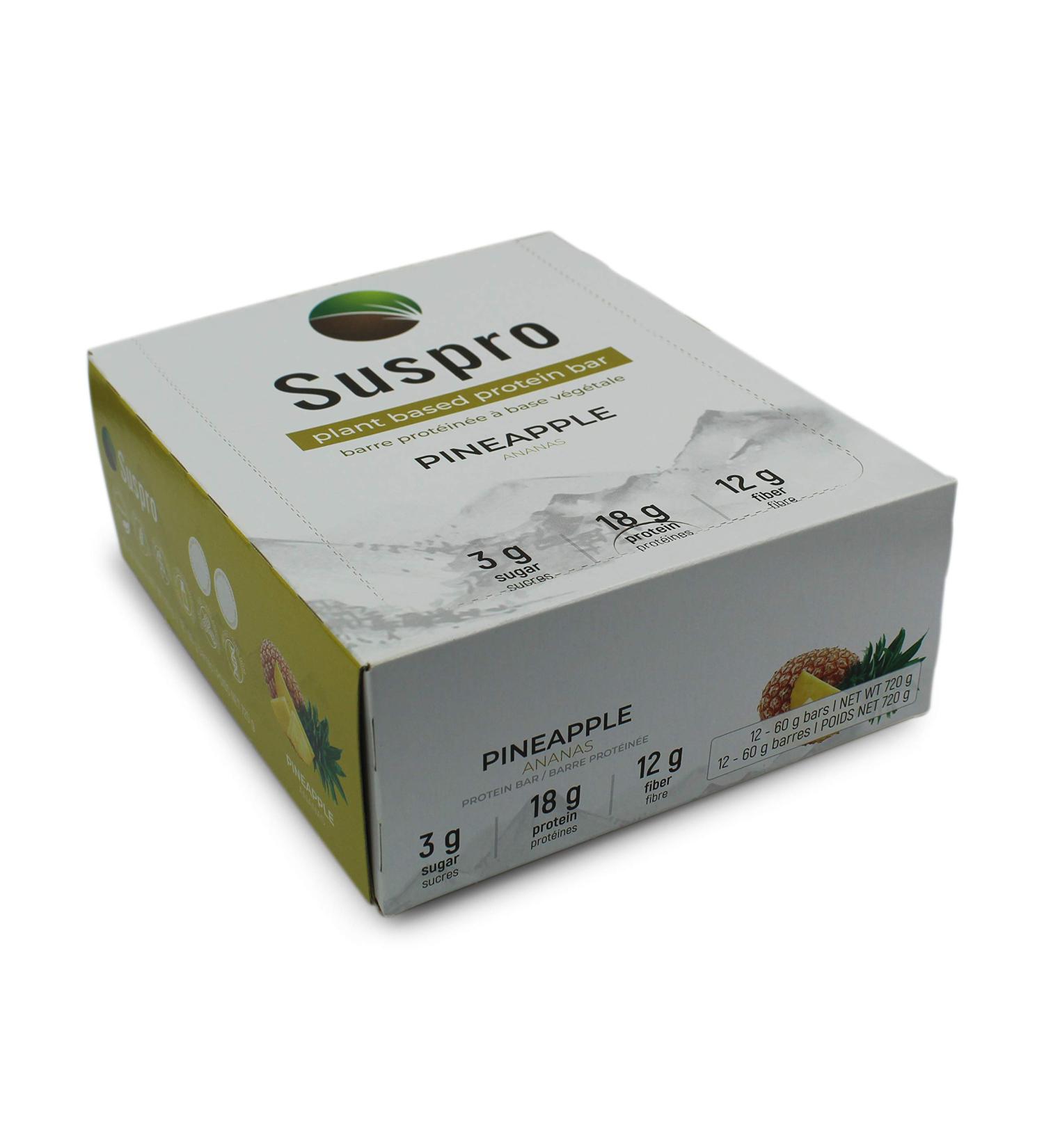 Suspro High Protein Bar Pineapple Vegan Gluten Free Dairy Free Soy Free Peanut Free 60g High Protein Bar 12 Count - Buy Online on GoSupps.com