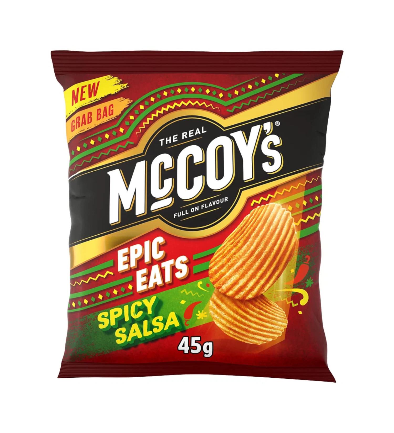 McCoy's Ridge Cut Crisps Multipack Box of Flavoured Potato Crisp snacks 36 x 45g Spicy Salsa