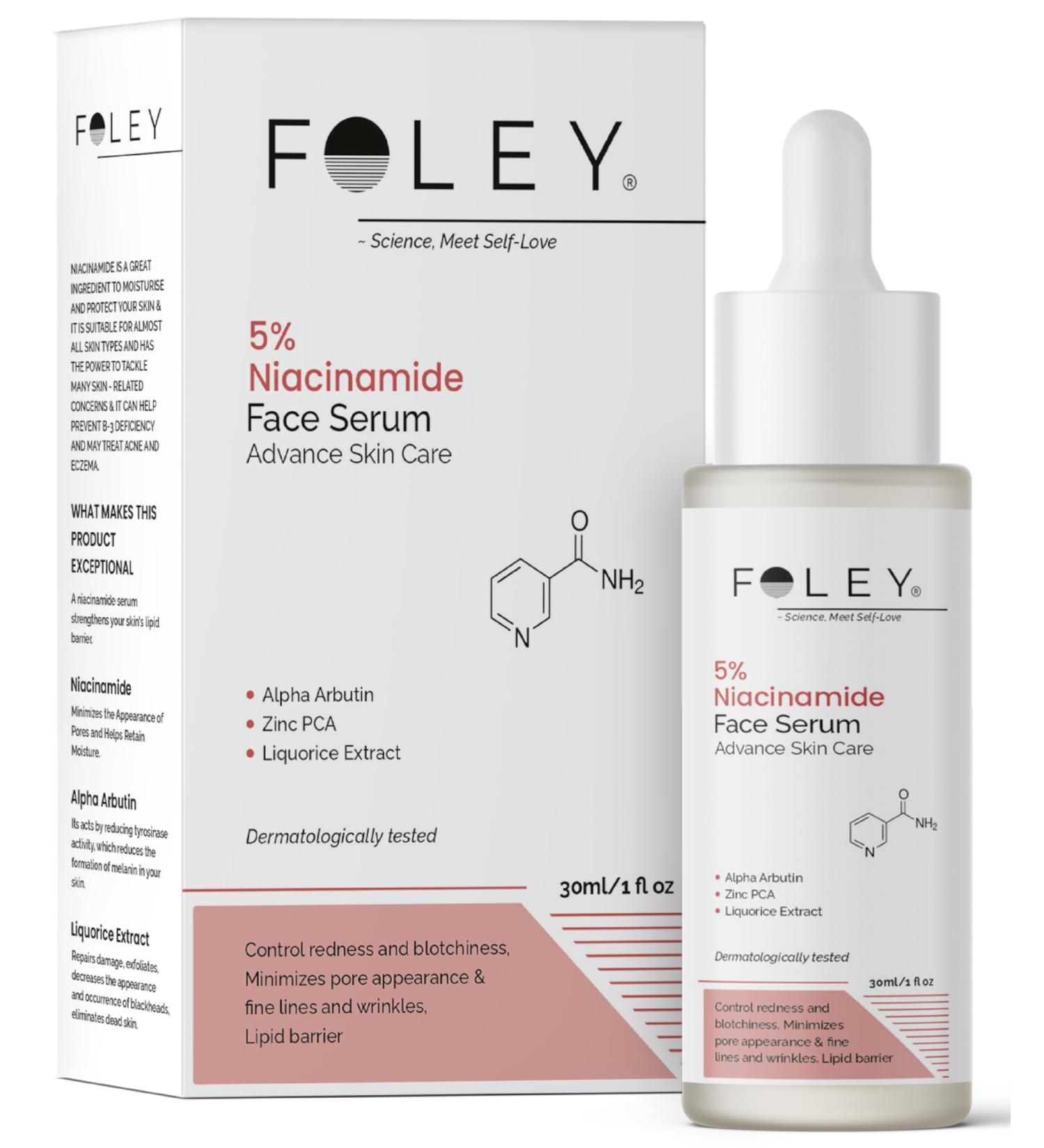 Foley 5% Niacinamide Serum for Acne Marks Dark Spots and Redness | With Alpha Arbutin and Zinc PCA | Oil Control Face Serum for All Skin Types | 30ml - Buy Online on GoSupps.com