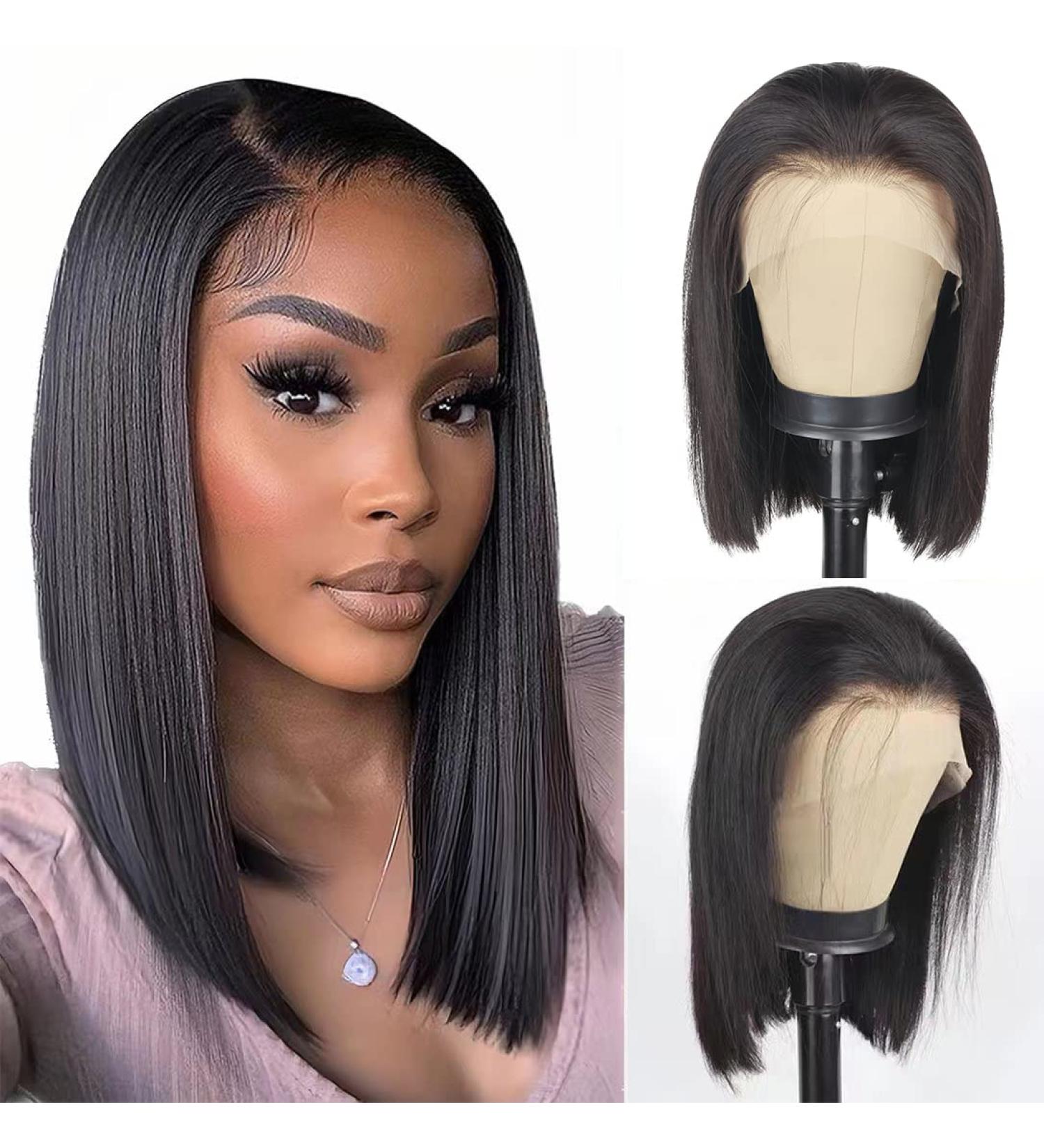 12 Inch Bob Wig Human Hair | 13x4 Frontal Lace | 150% Density | Pre-Plucked | HD Lace | Natural Color | for Women - Buy Online on GoSupps.com