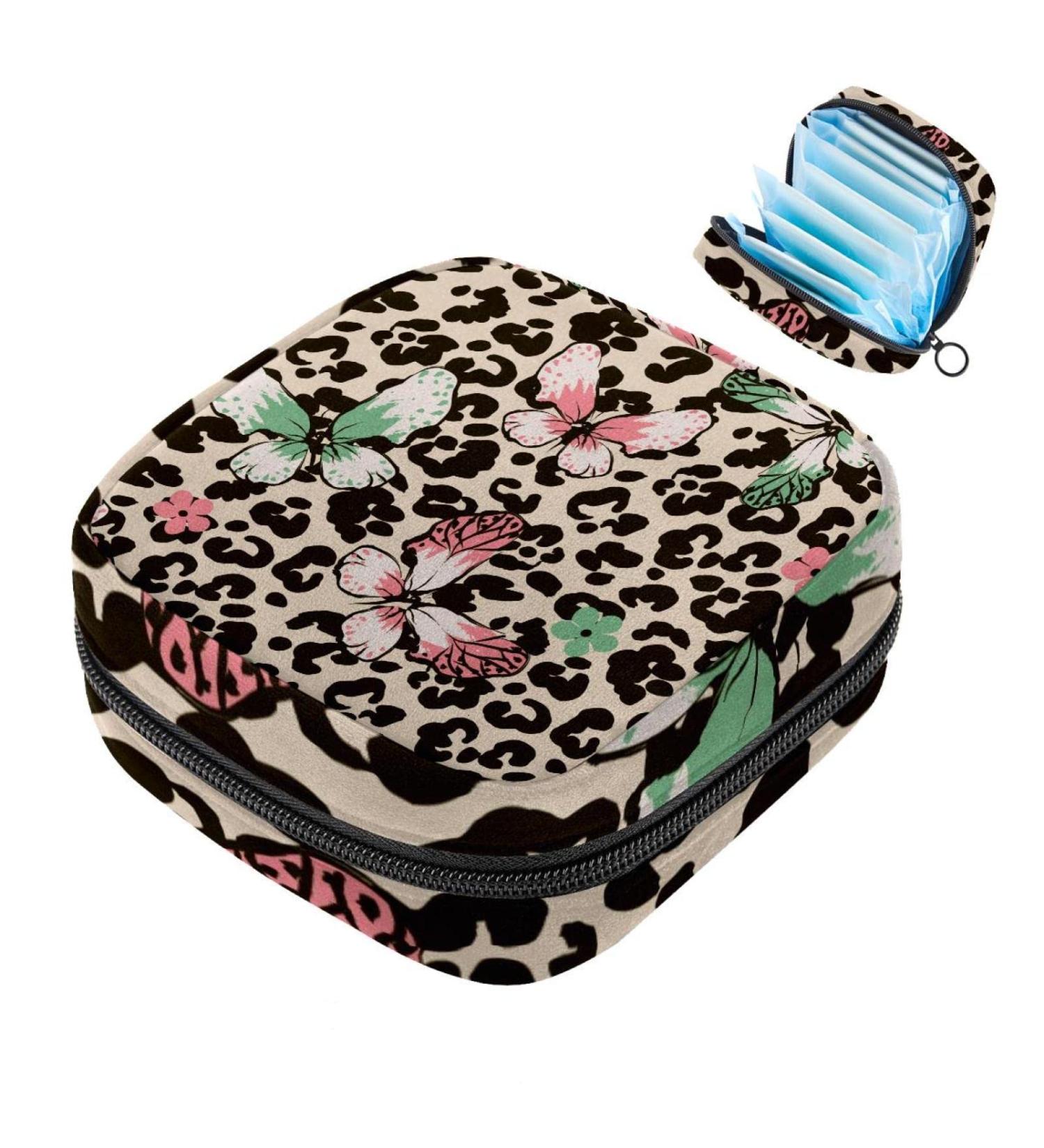 Butterfly Flower Leopard Print Portable Napkin Storage Bags for Women & Teens - Stylish Menstrual Cup & Nursing Holders - Buy Online on GoSupps.com
