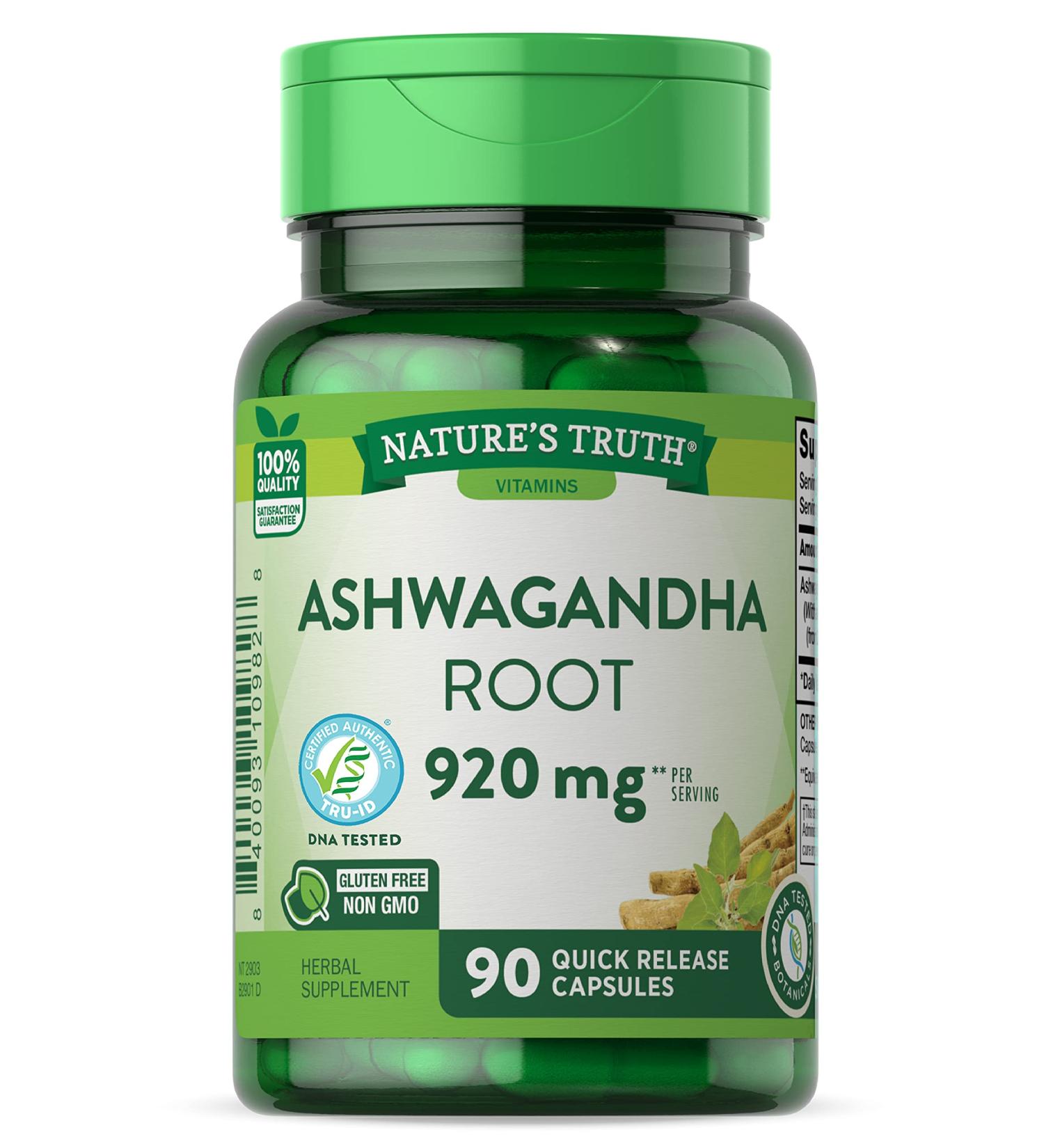 Nature's Truth Ashwagandha Capsules 920mg - 90 Count | Non-GMO & Gluten Free Supplement - Buy Online on GoSupps.com