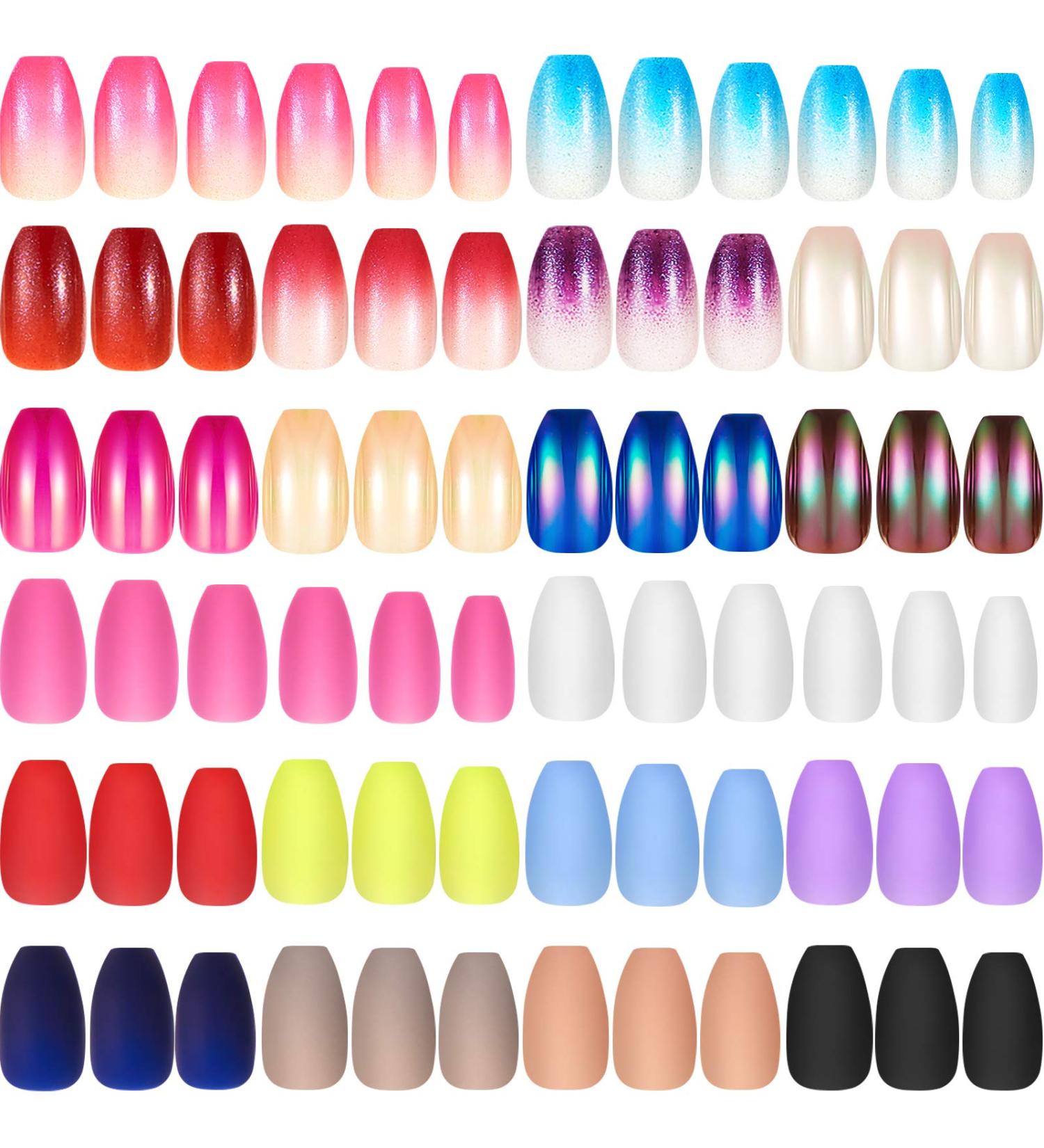 480 pc Medium Length Matte & Gradient Coffin Press on Nails - Full Cover False Nails for Nail Art - Glossy Fake Nail Tips for Women & Girls - Buy Online on GoSupps.com