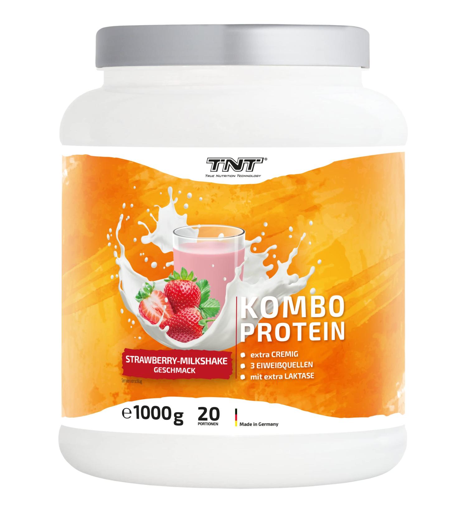  True Nutrition Technology TNT Combo Protein (1000g) Protein powder with 3 protein sources Extra creamy Lactase for optimal tolerance (Strawberry Milkshake) - Buy Online on GoSupps.com