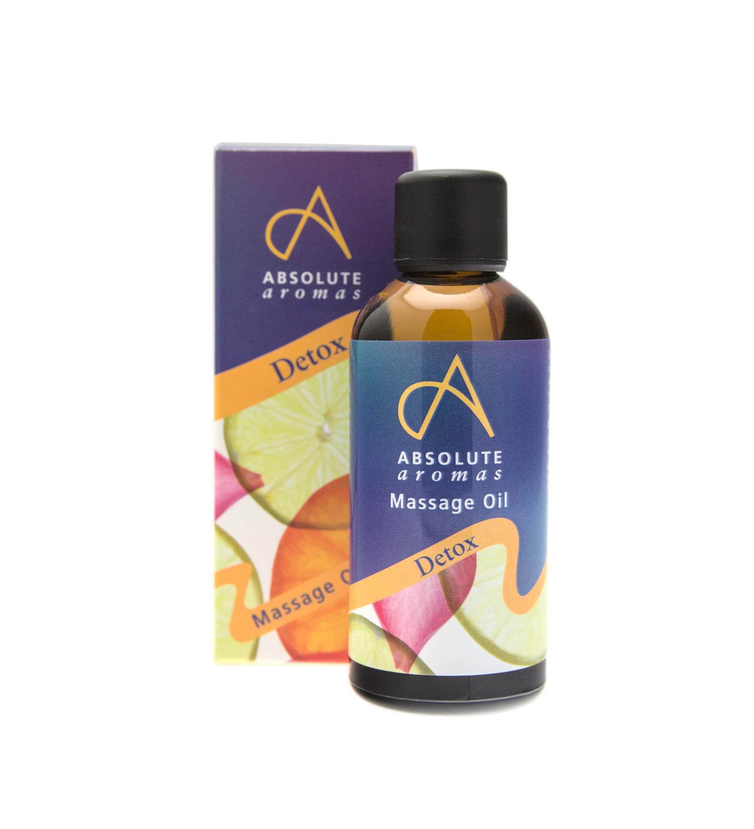 Absolute aromas bathing and massage oil detox in the glass vial of 100 ml- pure essential oil made of grapefruit juniper and cedar wood in a base from jojoba sweet almond and night candle