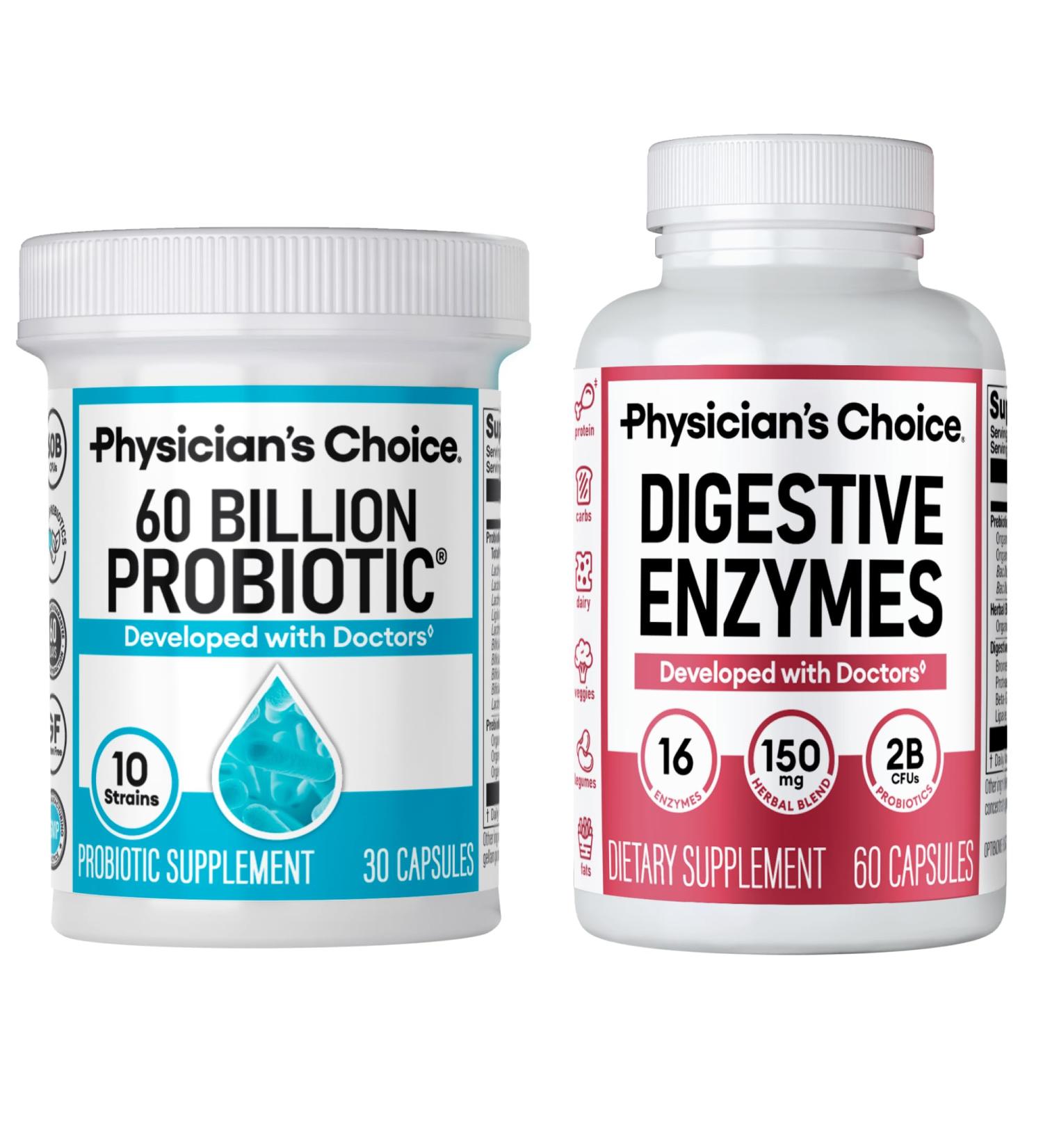Physician's CHOICE Advanced Gut Health Bundle: 60 Billion Probiotics 30ct + Digestive Enzymes 60ct for Digestive Gut and Immune Health Supports Occasional Constipation Diarrhea Gas and Bloating Standard-Probiotic-Enzyme Bundle - Buy Online on GoSupps.com