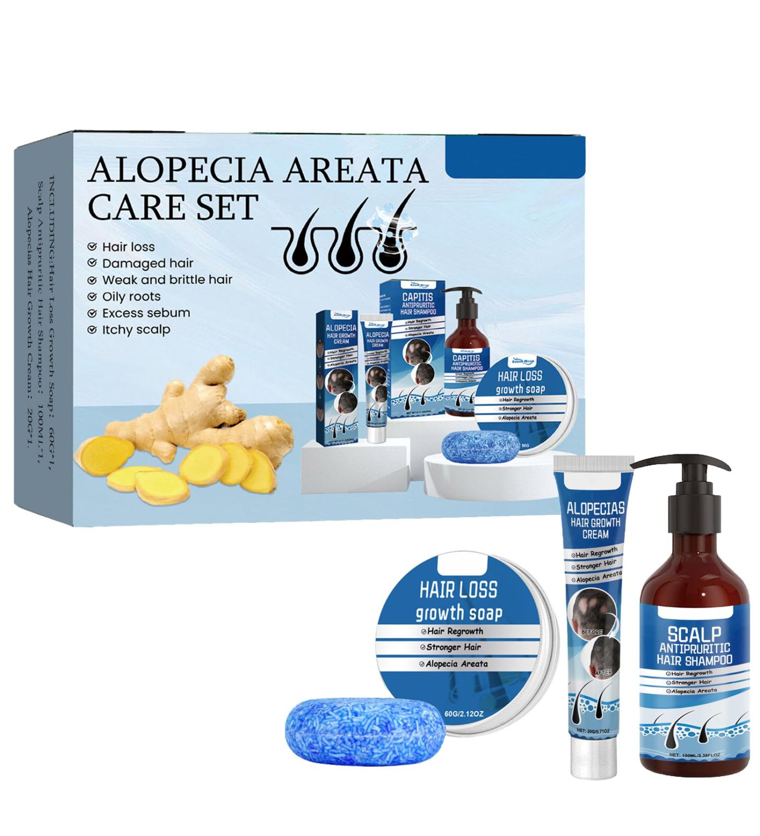 Hair Care Set Hair Growth Gift Set with Hair Growth Cream & Hair Growth Shampoo & Ginger Shampoo Bar Moisturizing Soothing Nourish Scalp Hair Oil Set for All Hair Types Men Women - Buy Online on GoSupps.com