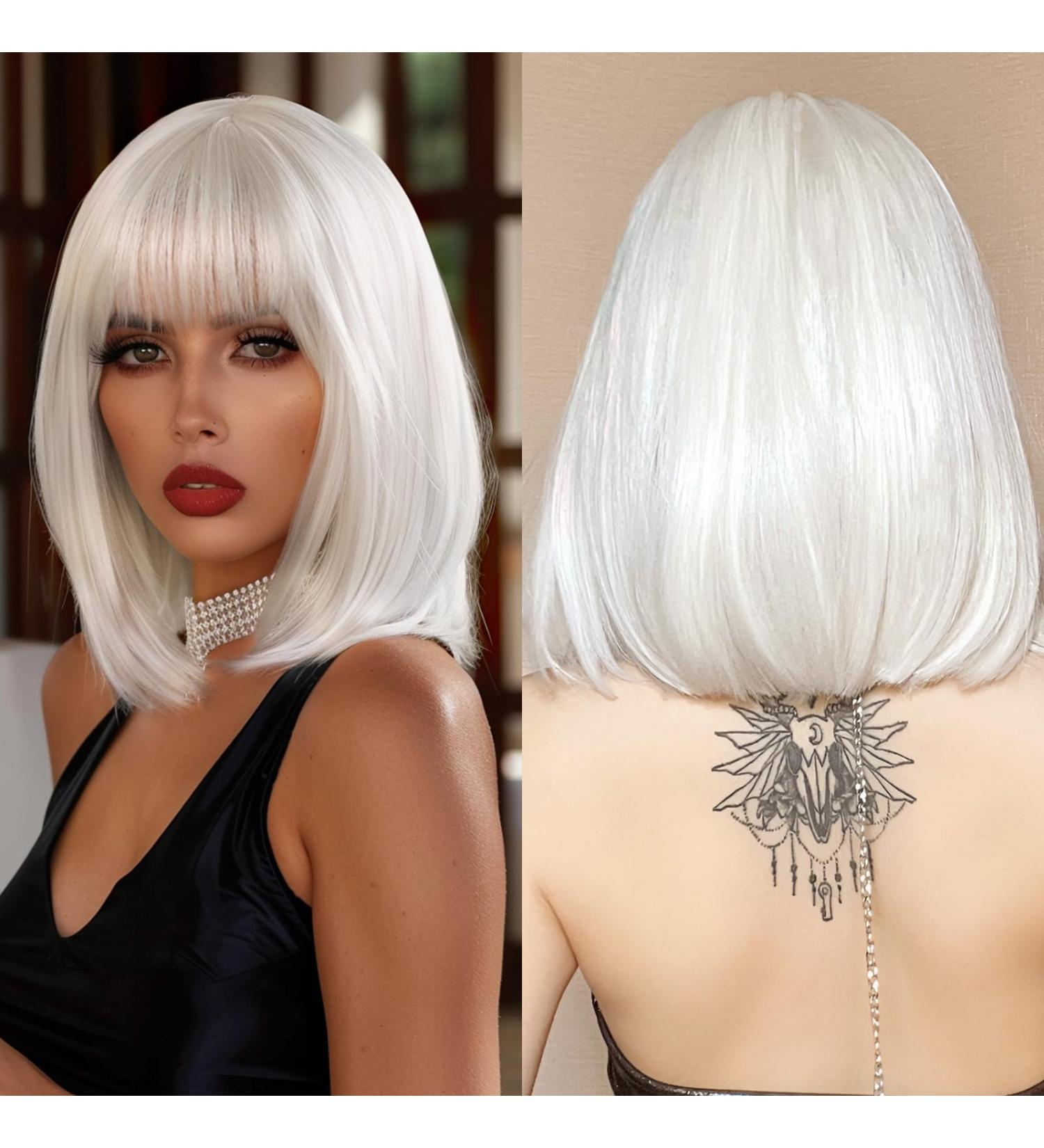 Short White Bob Wig with Bangs for Women | Stylish & Comfortable 3022-1 - International Shipping Available - Buy Online on GoSupps.com