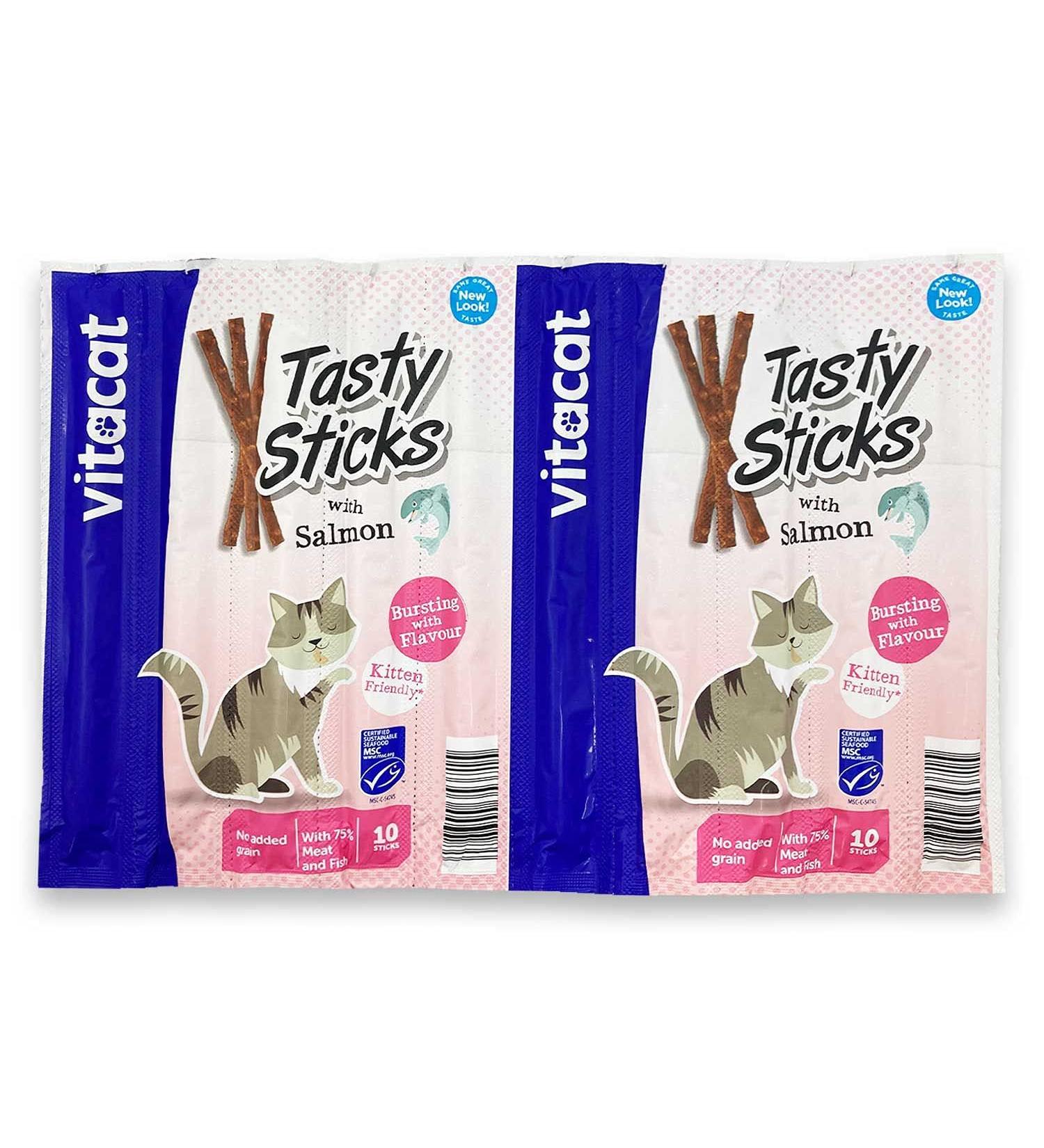 30 x Soft Chew Meat Sticks Treats For Cats And Kittens Salmon Vitacat Grain Free