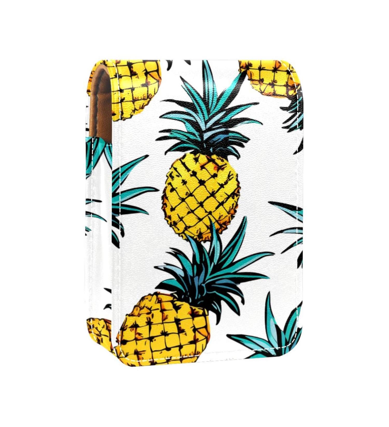 Lipstick Case | Leather Lip Gloss Organizer with Mirror | Mini Tropical Pineapple Lipstick Holder Bag - Buy Online on GoSupps.com