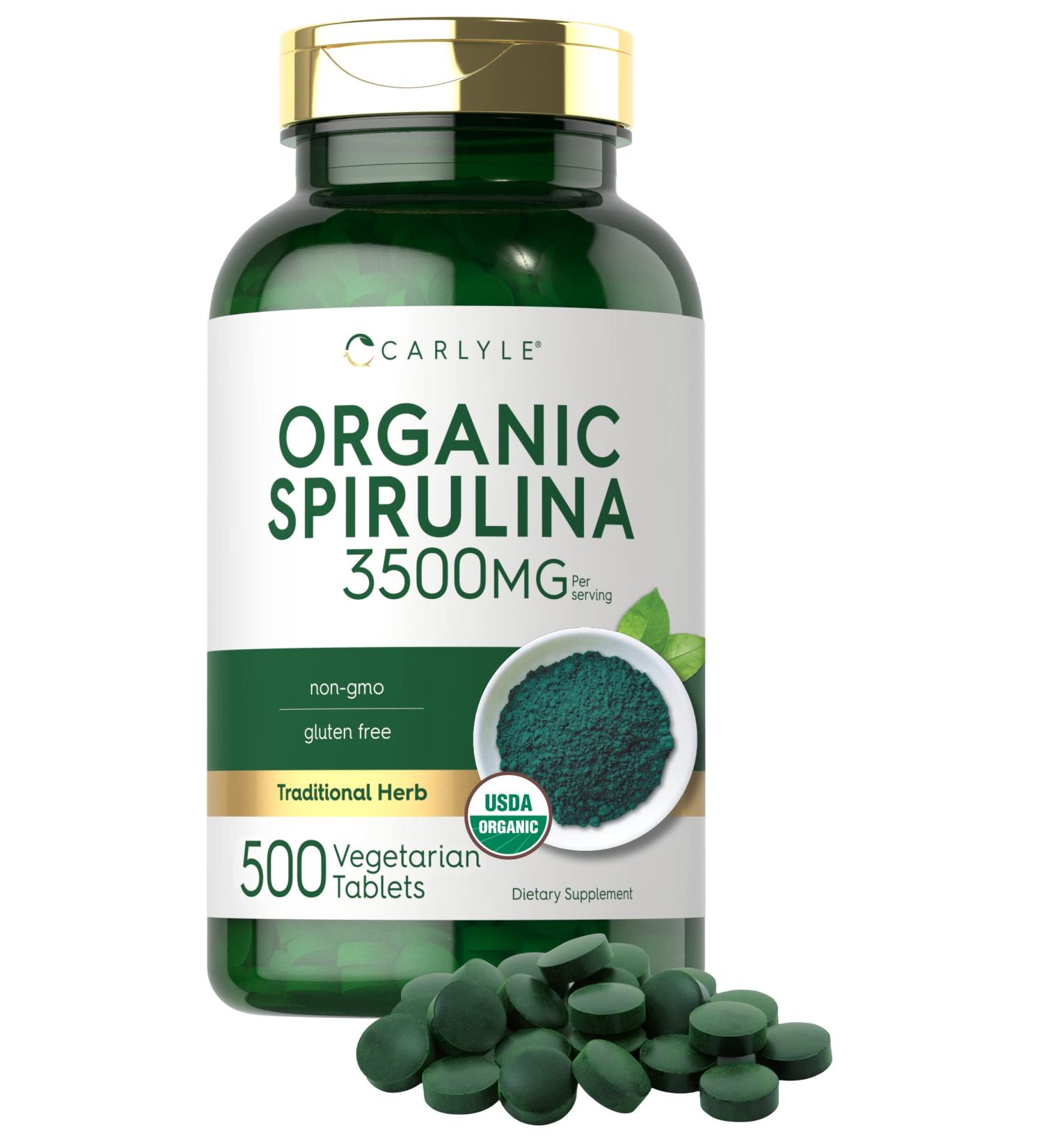 Carlyle Organic Spirulina Tablets 3500mg | 500 Count | Non-GMO & Gluten Free Supplement - Buy Online on GoSupps.com
