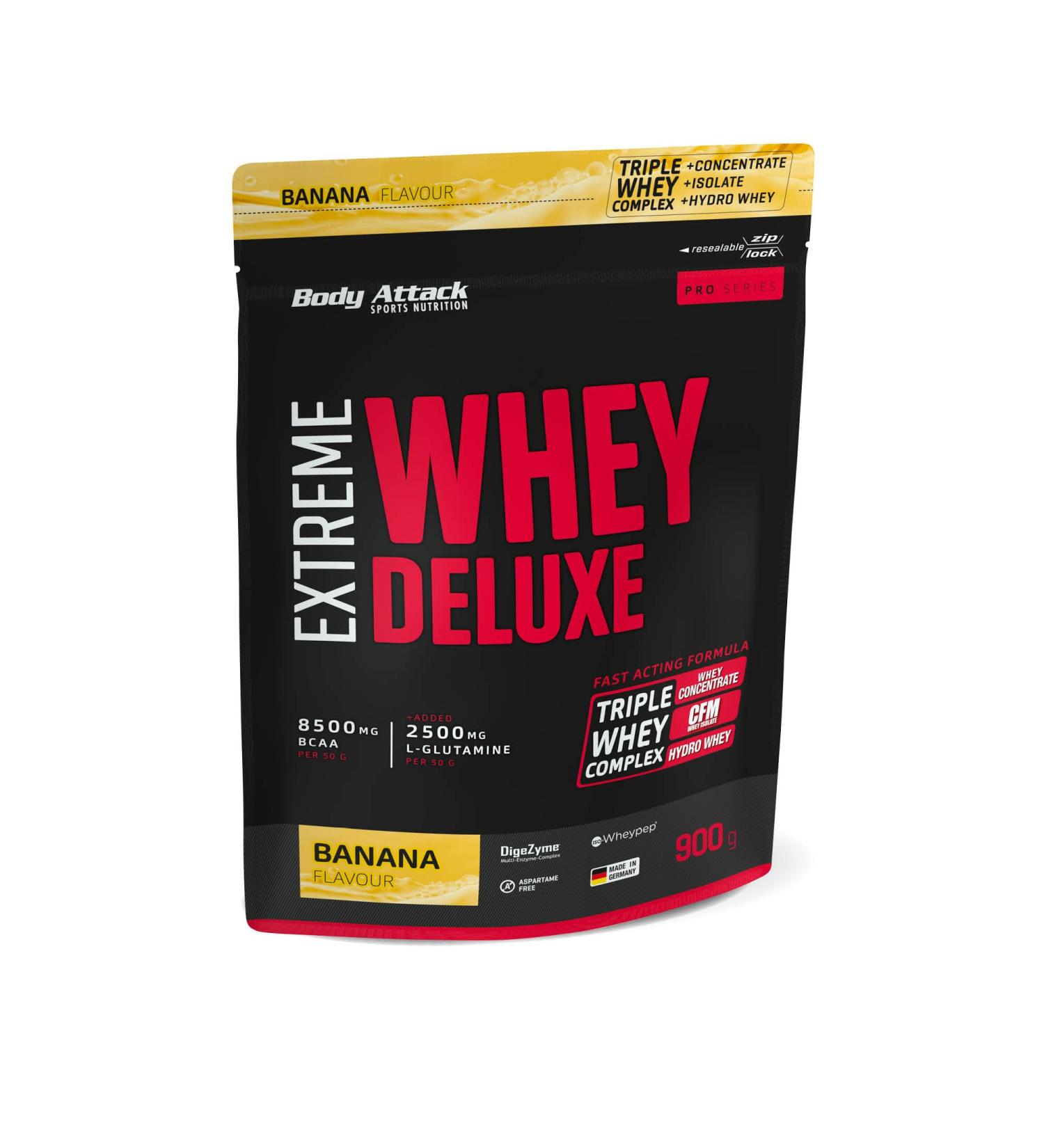 Body Attack Extreme Whey Deluxe - Banana Cream 900g | Protein Powder with Triple Whey Complex & Amino Acids | Low Fat & Sugar | Made in Germany - Buy Online on GoSupps.com
