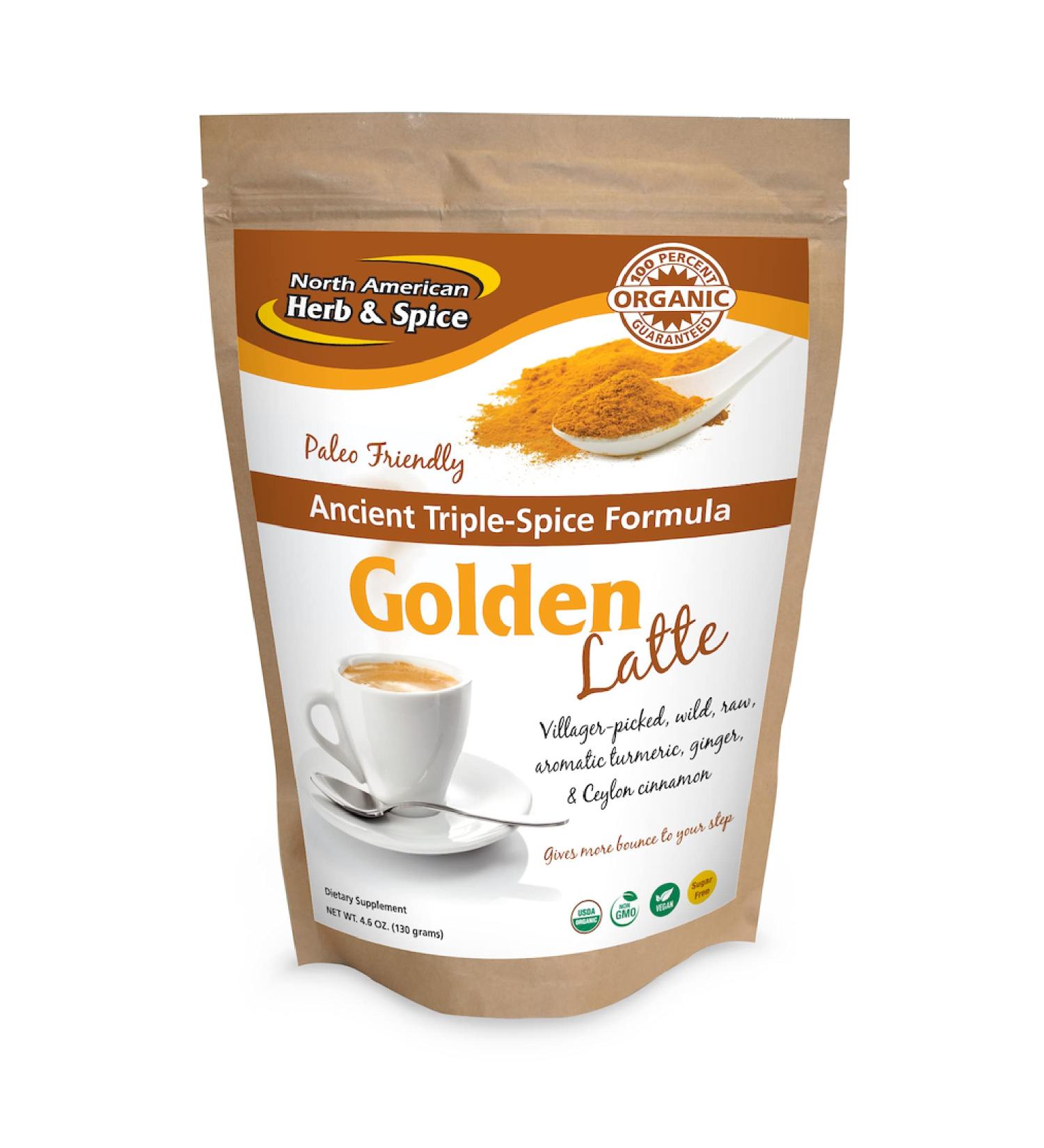 North American Herb & Spice Triple Spice Golden Latte - 4.6 oz. - Turmeric Milk Drink Mix - Supports a Healthy Digestive Response - With Ginger & Ceylon Cinnamon - 140 Servings - Buy Online on GoSupps.com