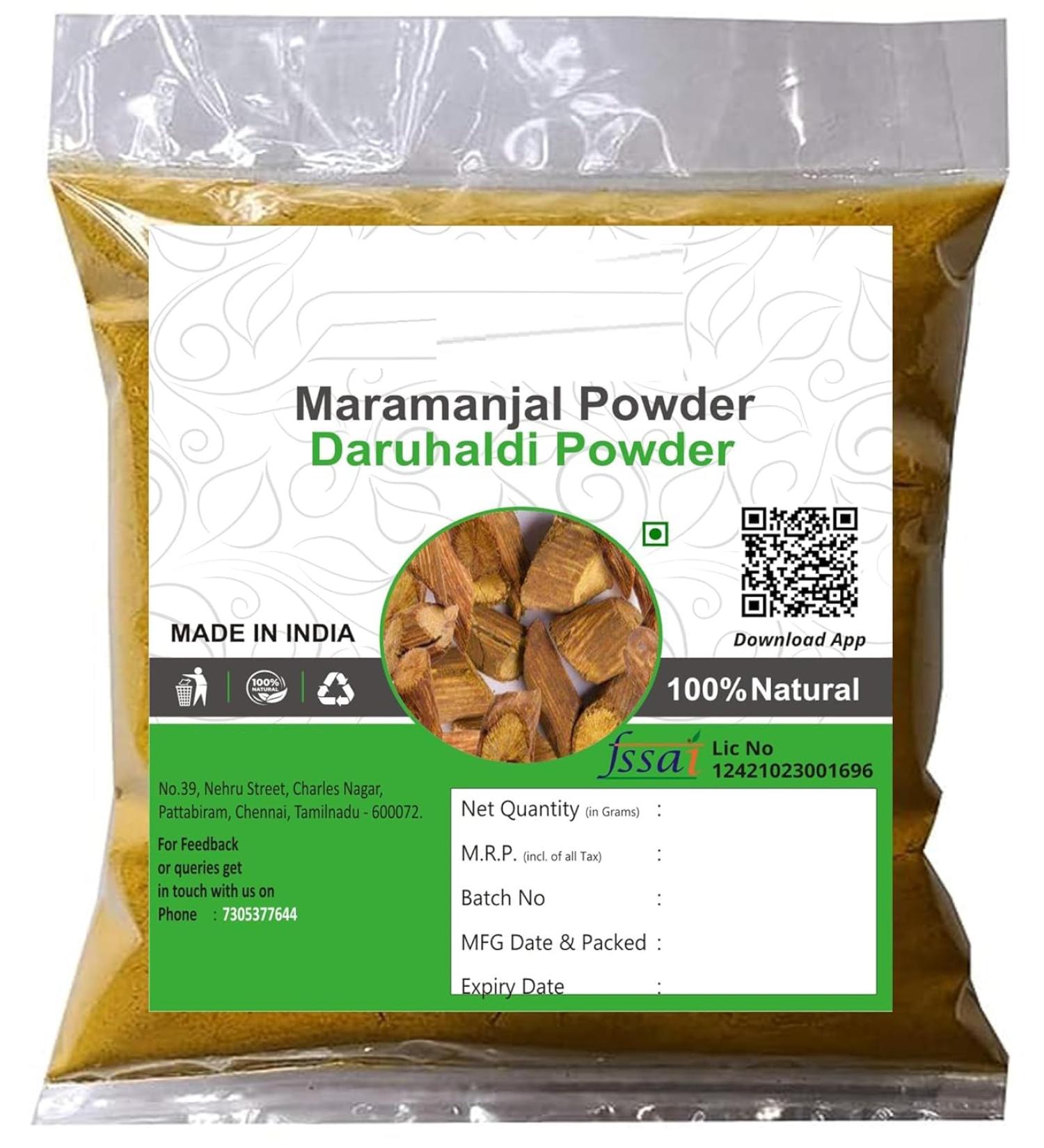 Maramanjal Powder/Daruhaldi (Berberis aristata) / Indian Barberry 101g (Pack of 101g x1)