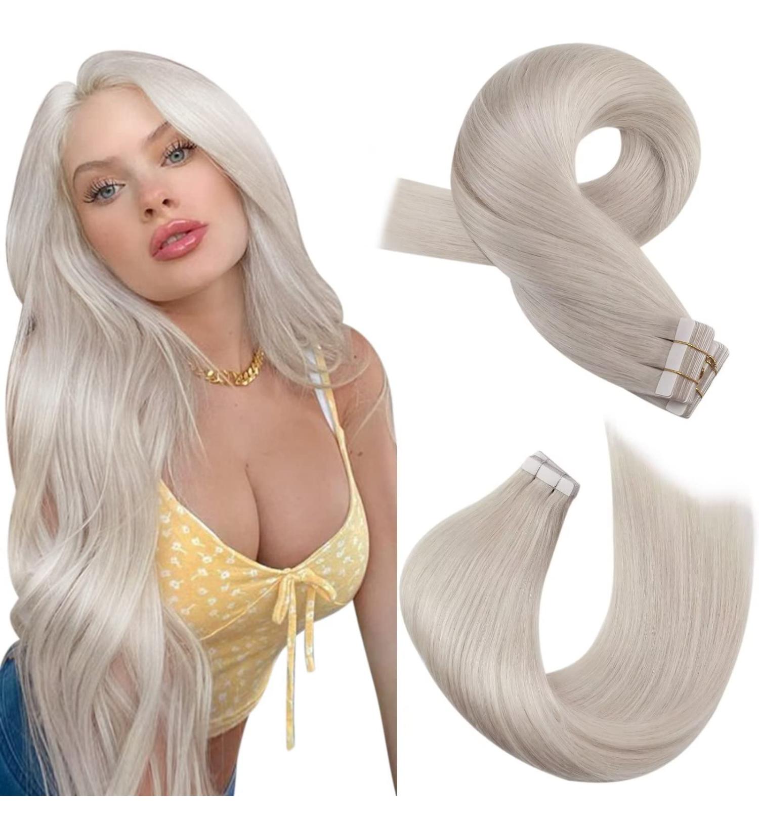 Buy Moresoo #60A Tape In Hair Extensions - 55 cm Remy Real Hair White Blonde 20 Pieces (50g) - Seamless & Long Lasting - Buy Online on GoSupps.com