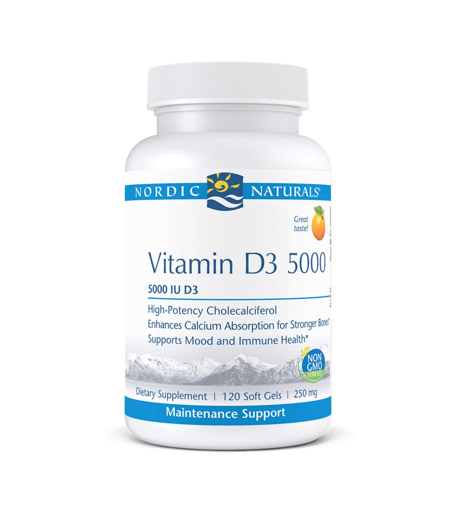 Nordic Naturals Vitamin D3 5000 IU - Orange Flavor Soft Gels, 120 Count - Buy Online on GoSupps.com