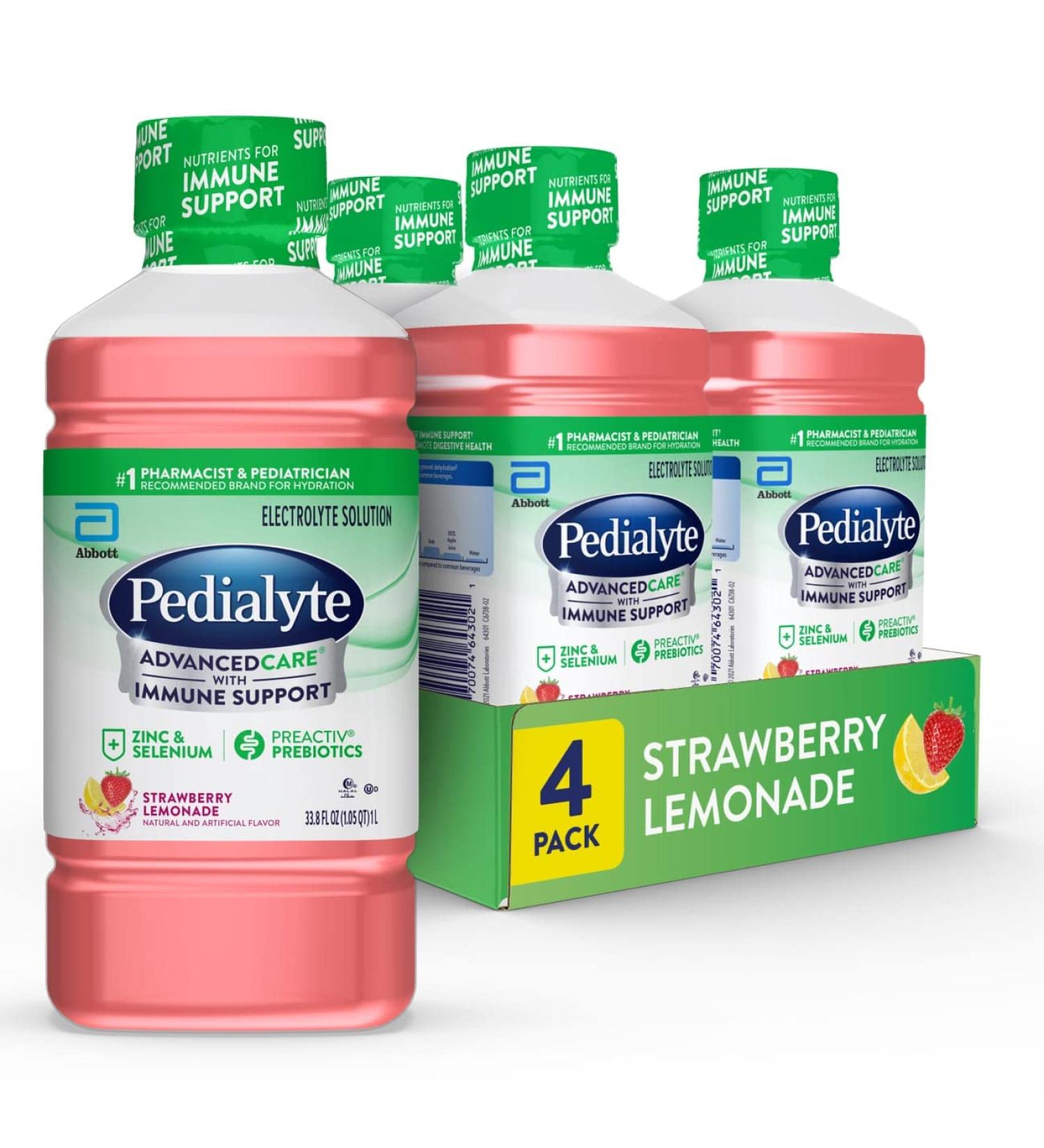 Abbott Pedialyte Advance Care Electrolyte Solution Strawberry Lemonade 1L - 4 Count - Buy Online on GoSupps.com