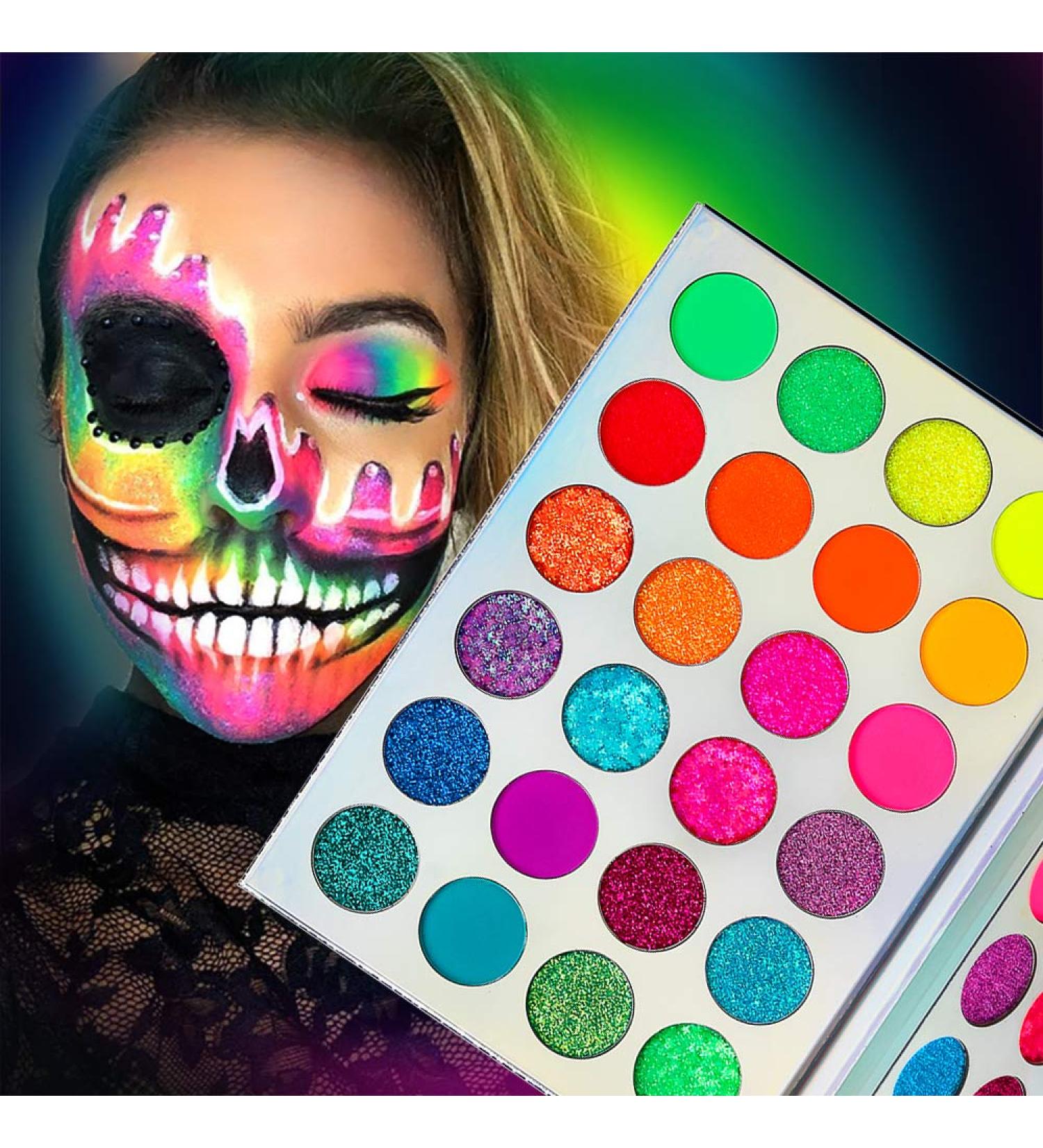 Afflano Neon Glitter Eyeshadow Palette - UV Glow, Highly Pigmented, Matte & Glitter Shades - Buy Online on GoSupps.com