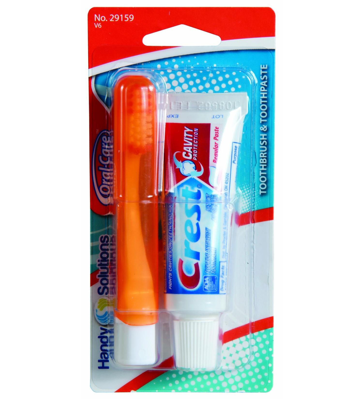 Handy Solutions Oral Care 2-Piece Travel Size Set w/ Toothpaste & Folding Toothbrush (Pack of 12) Colors May Vary TSA Approved