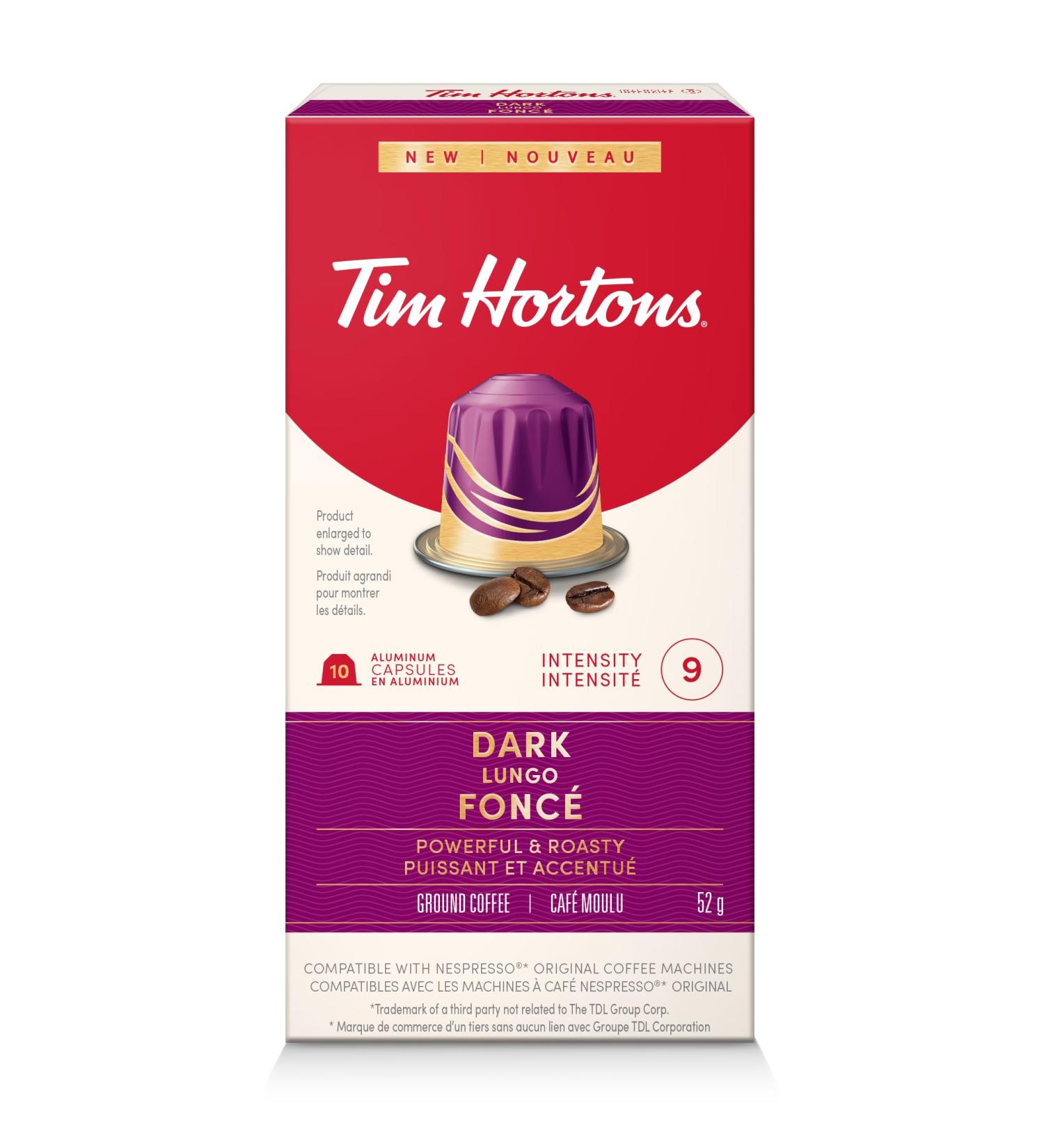 Tim Hortons Dark Lungo Capsules Nespresso Original Line Compatible Capsules 10 Count Dark Lungo 10 count (Pack of 1) - Buy Online on GoSupps.com