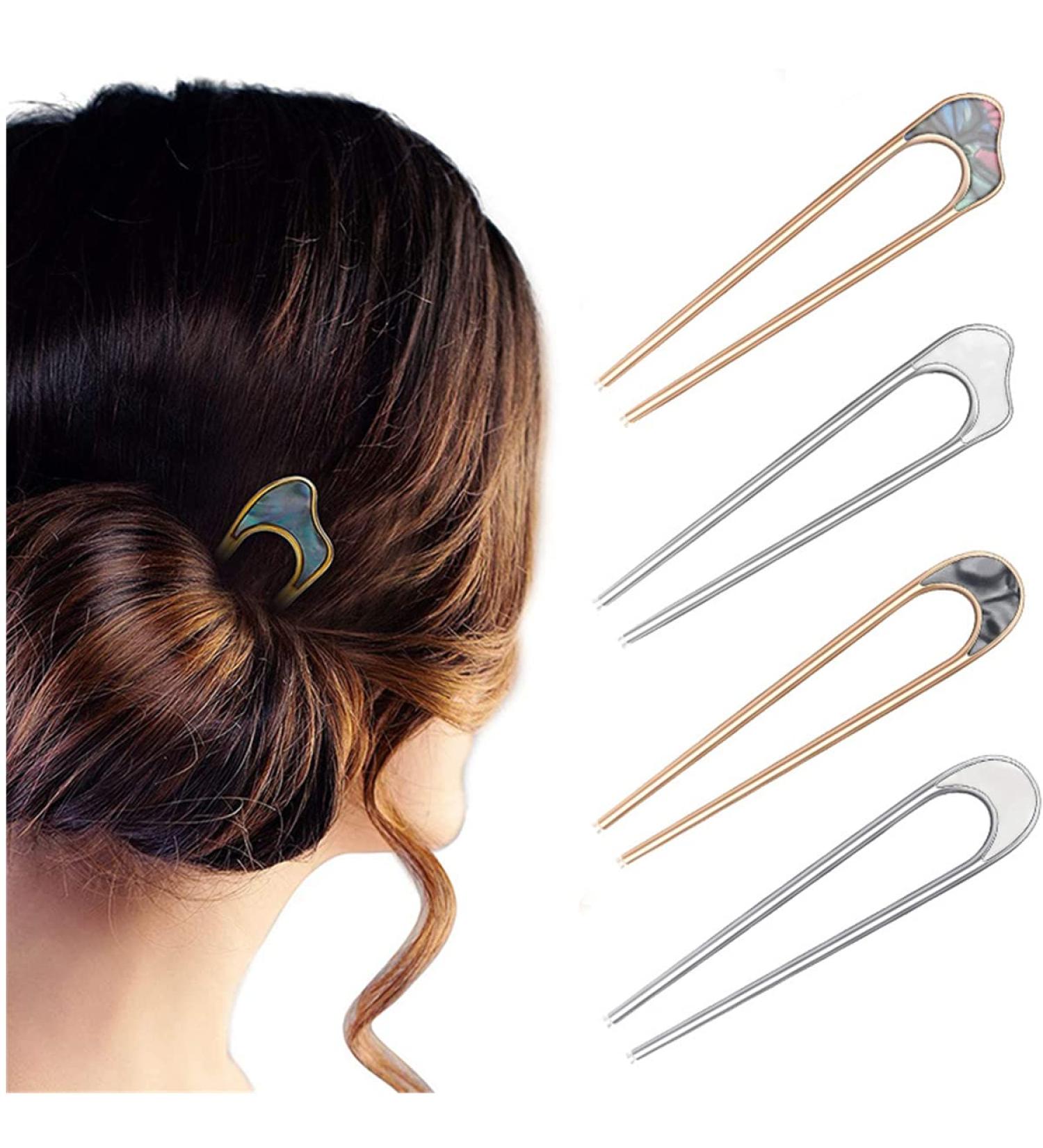 4pcs U-Shape Hairpins Alloy Shell Retro Hair Chopsticks U-shaped Hair Sticks Hair Forks for Women Girls - Buy Online on GoSupps.com