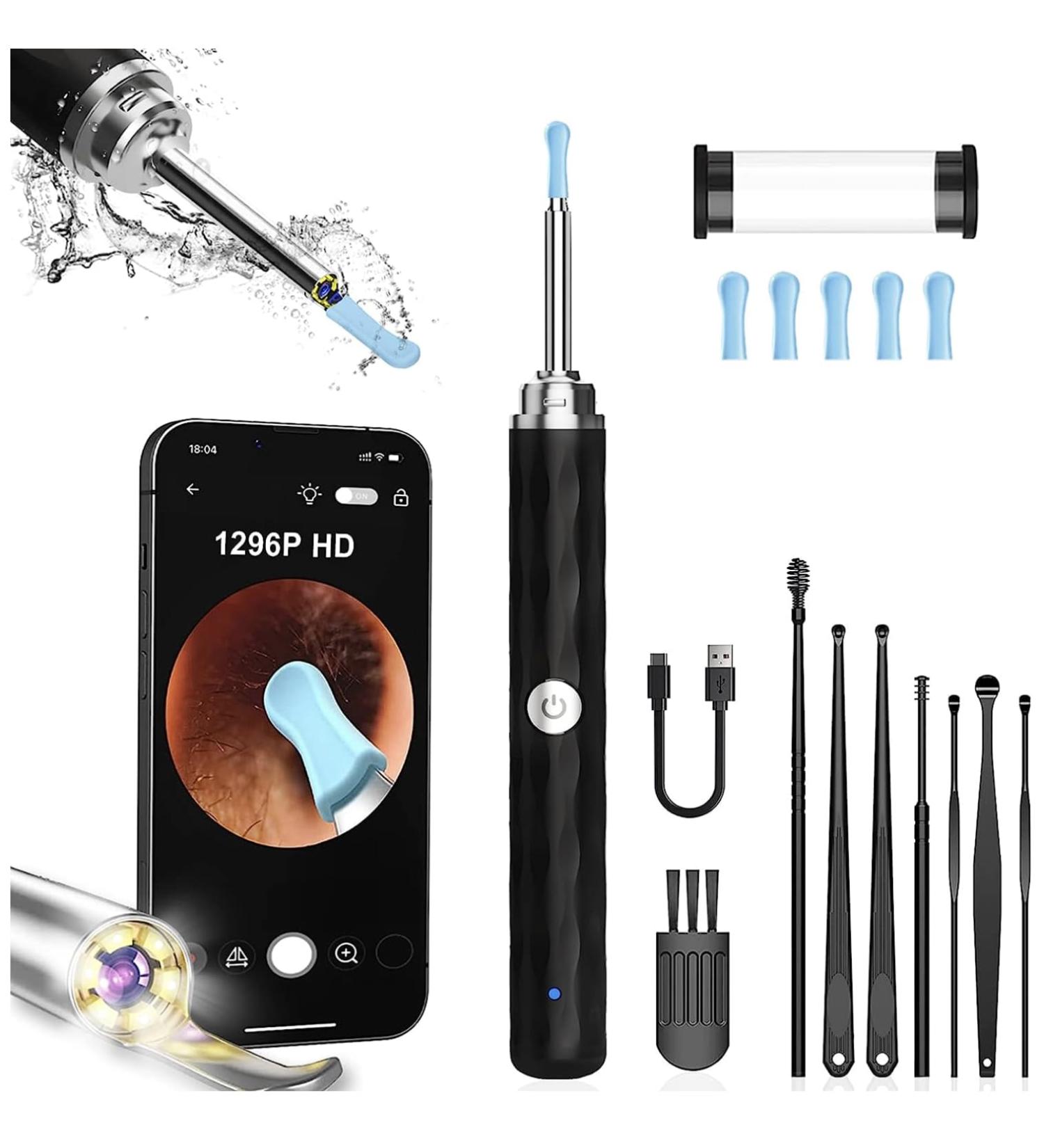 1296P Ear Wax Removal Tool Camera - Ear Cleaner with Light and Camera, 8pcs Ear Set, Compatible with iPhones, iPad, Android - Earwax Removal Kit - Buy Online on GoSupps.com