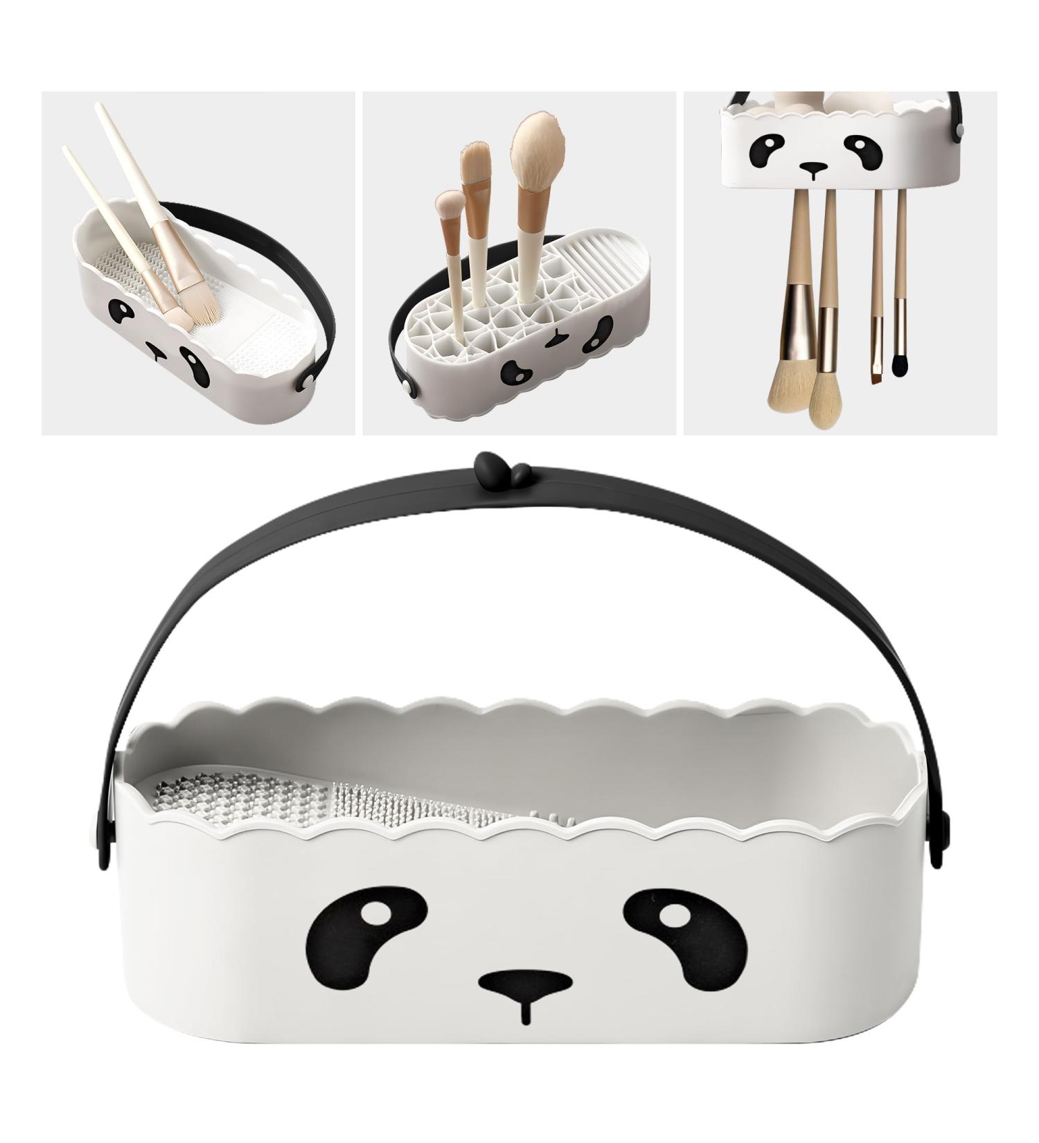 Silicone Makeup Brush Cleaner Tool with Drying Holder & Organizer Box (Panda/White) - Essential for Flawless Makeup Application - Buy Online on GoSupps.com