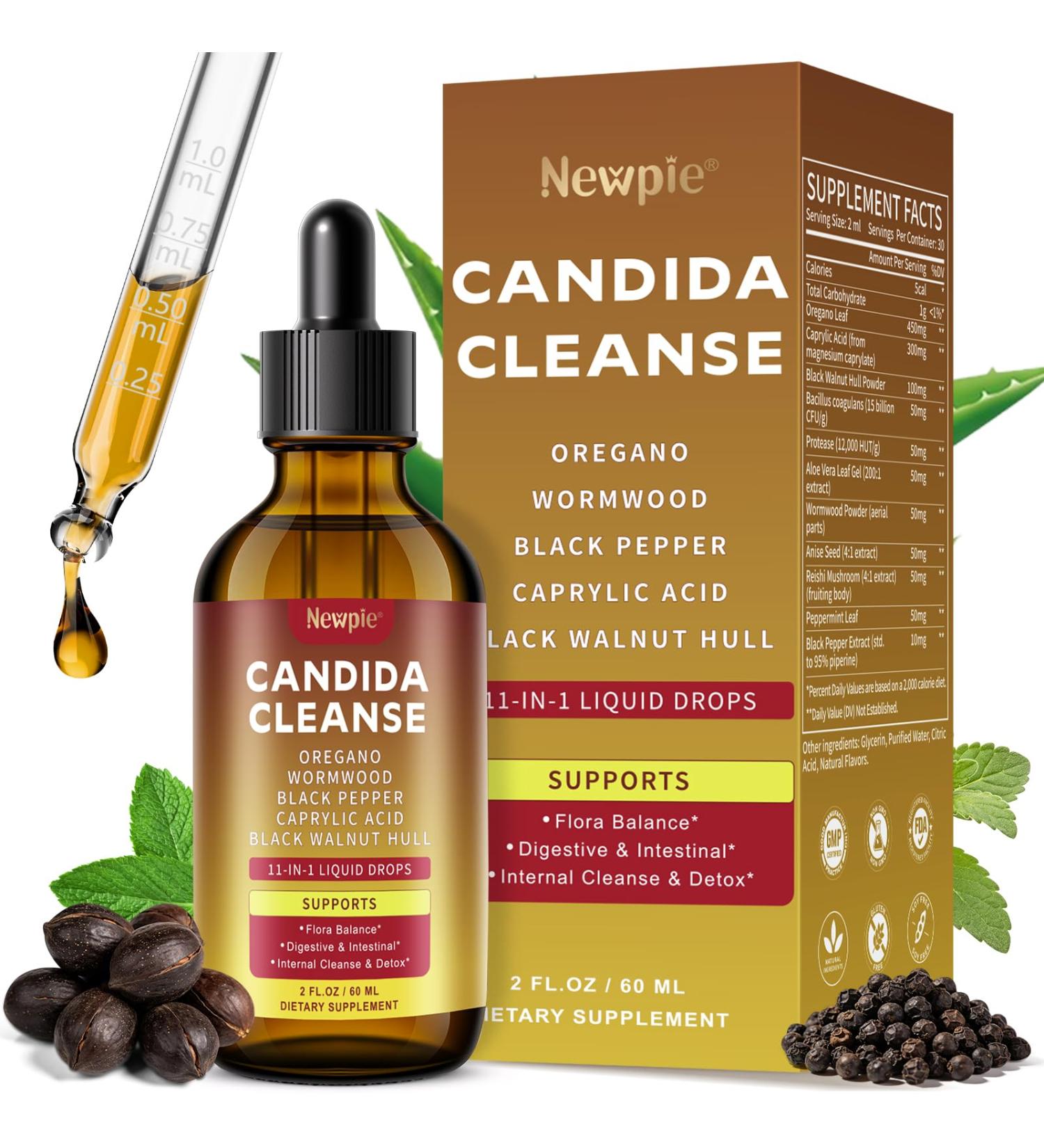 Candida Cleanse Detox for Women & Men - Gut & Parasite Cleanse with Caprylic Acid, Oregano, Black Walnut - Candida Support & Overgrowth Balance, Drops for Gut, Digestive & Immune Support (2 Fl Oz) (1) - Buy Online on GoSupps.com