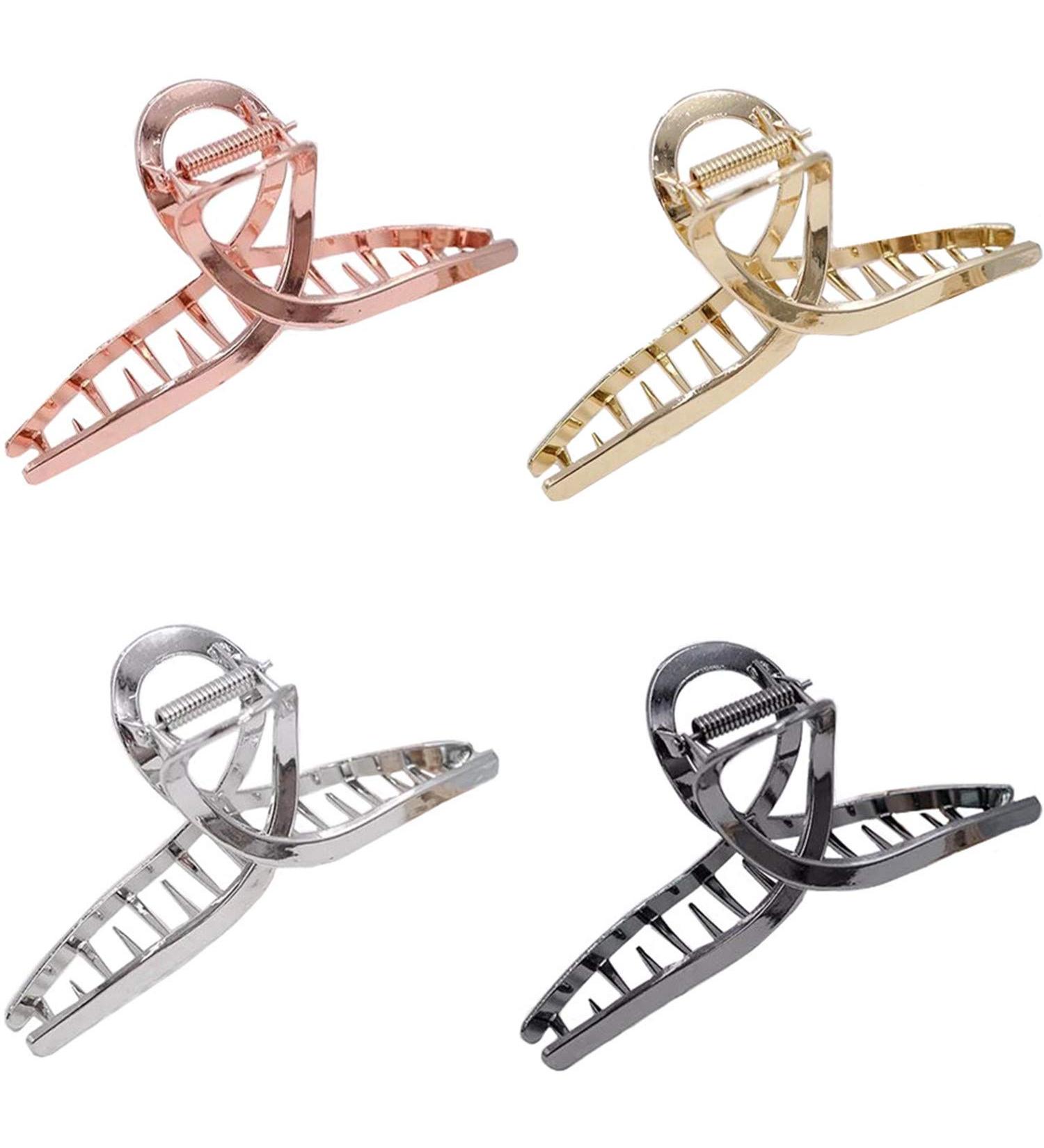 TANG SONG 4PCS Bow Tie Shaped Hair Claw Clips Set - Oversize Metal Barrettes for Women with Thick Hair (Silver, Gold, Rose Gold, Black) - Buy Online on GoSupps.com
