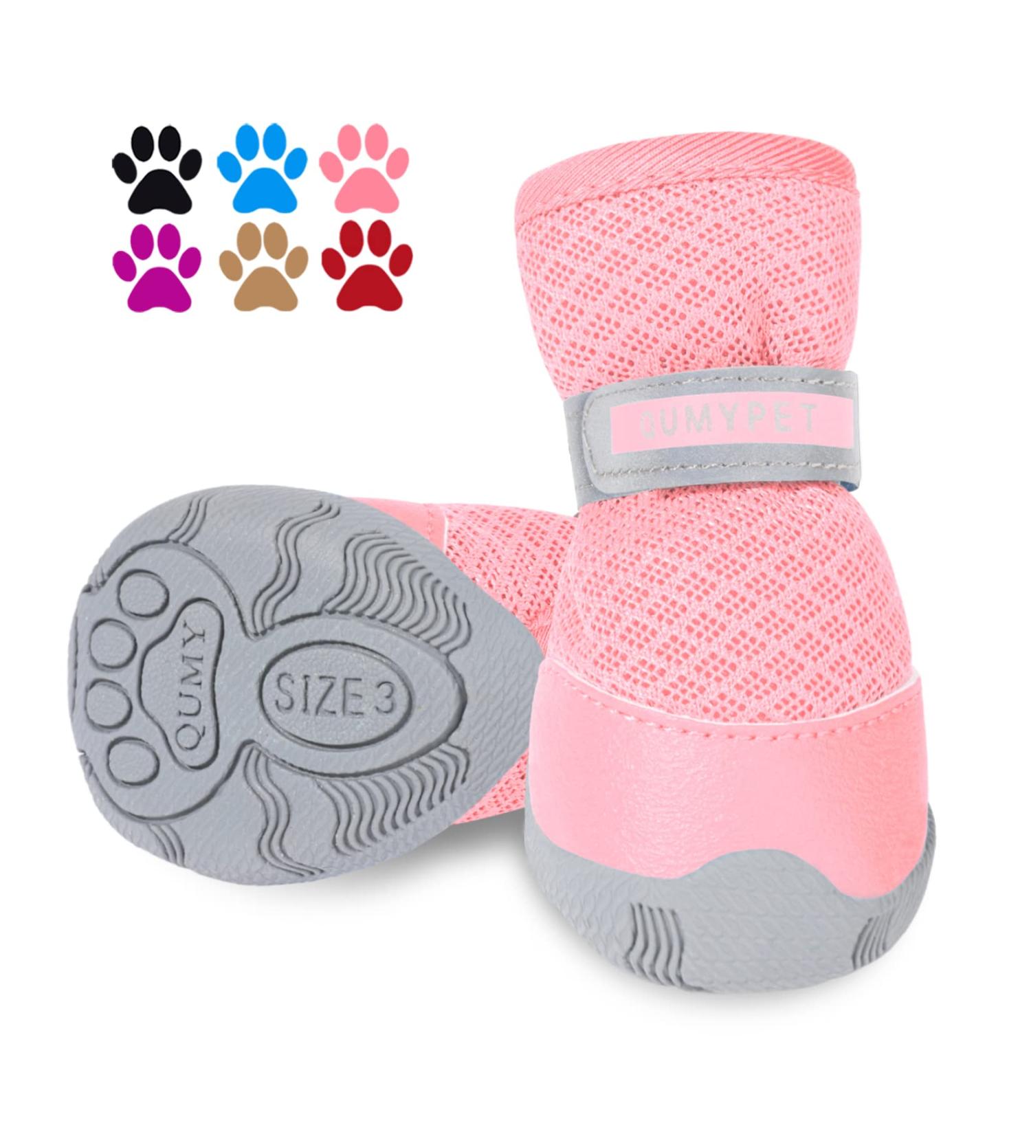 QUMY 2PCS Dog Shoes for Small Dogs Pink Size 3 | Reflective Strip & Anti-Slip Sole | Hot Pavement Summer Boots (Pack of 2) - Buy Online on GoSupps.com