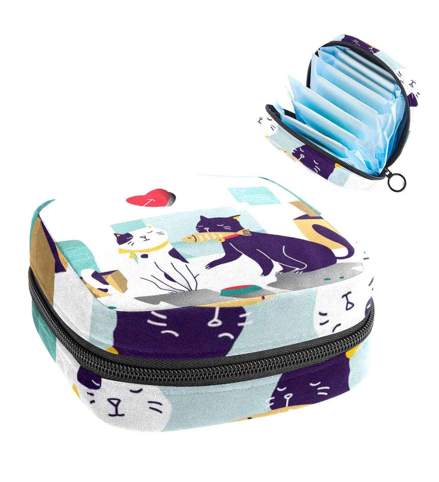 Women's Bonds Storage Pockets Stillpad Keeper - Portable Period Kit Bag with Cat Background | Feminine Product Organizer for Girls - Buy Online on GoSupps.com
